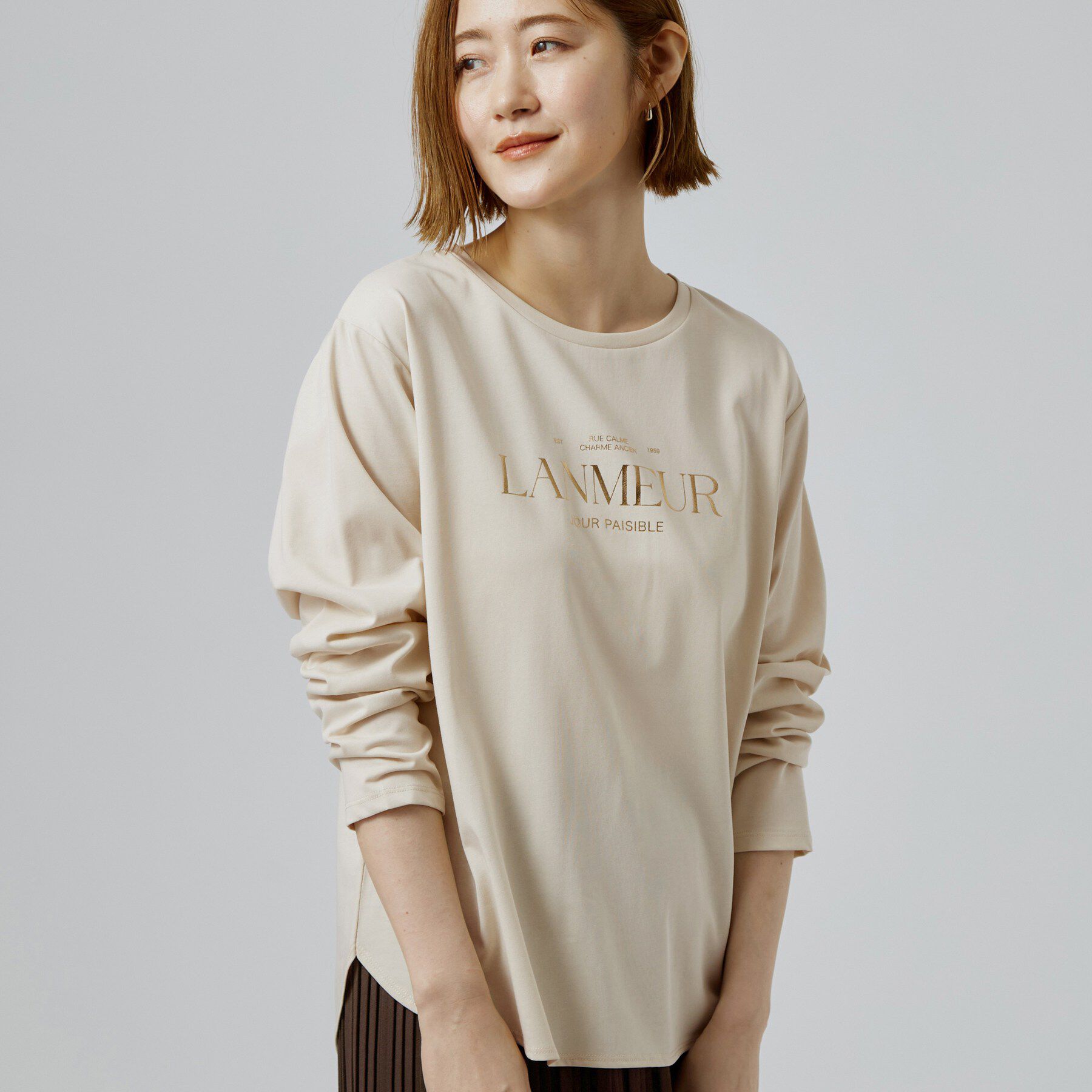 grove「【1枚着でも重ね着でも〇】大人カジュアル プリントアソートロンT」|Tシャツ・カットソー|ライトベージュ(05