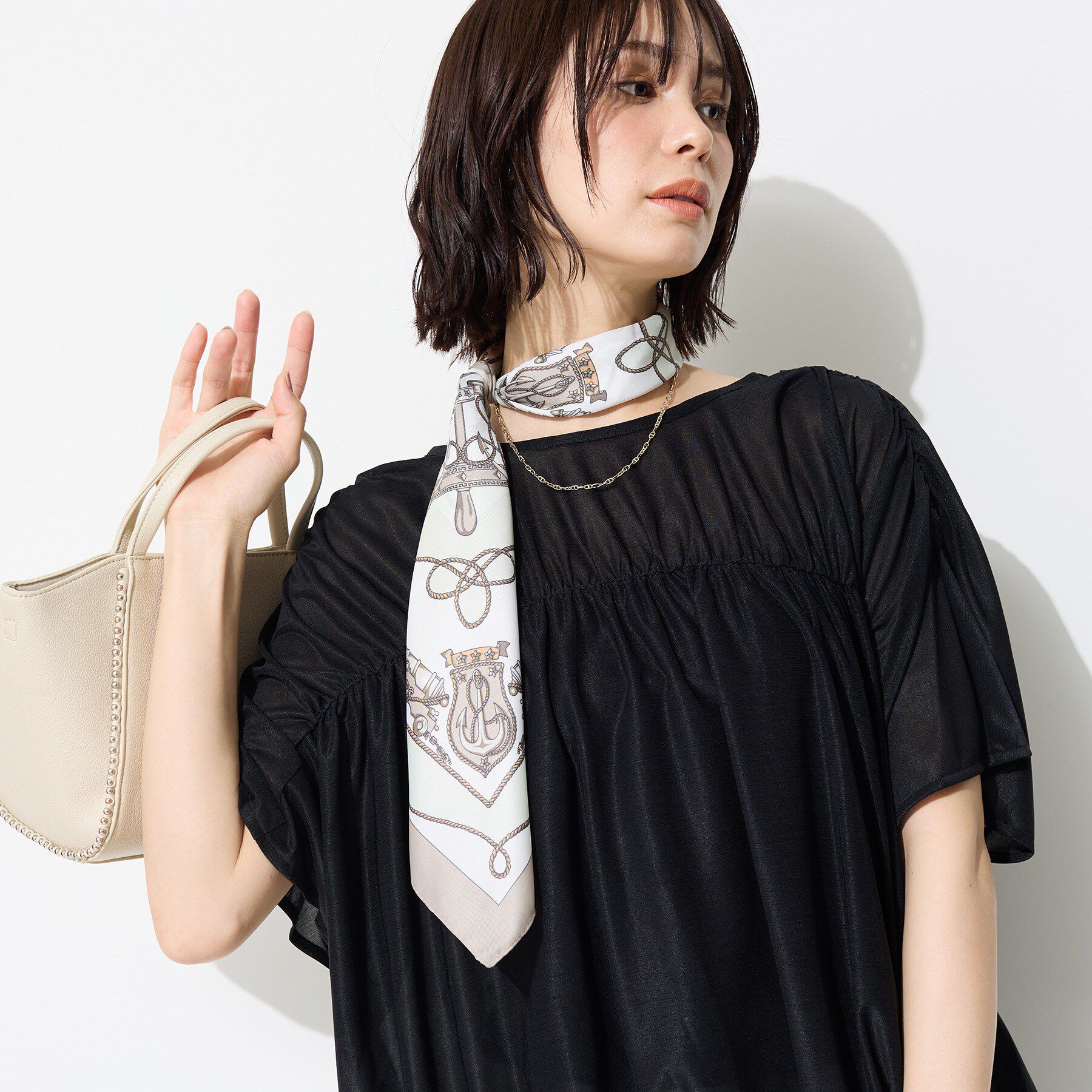 INDIVI「【洗える／体型カバー】シャーリングシアートップス」|Tシャツ・カットソー|ブラック(019)