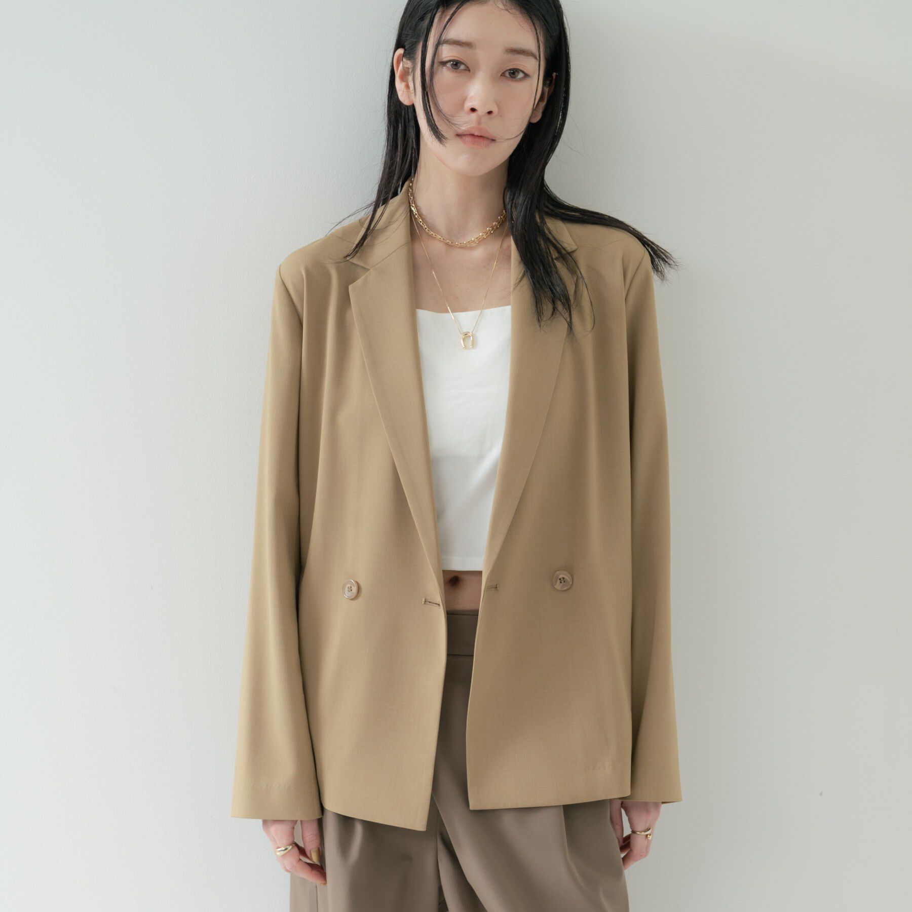 GALLEST「Comfy SET UP｜ダブルブレストイージージャケット【セットアップ対応／通勤／カセット服／接触」|テーラードジャケット|