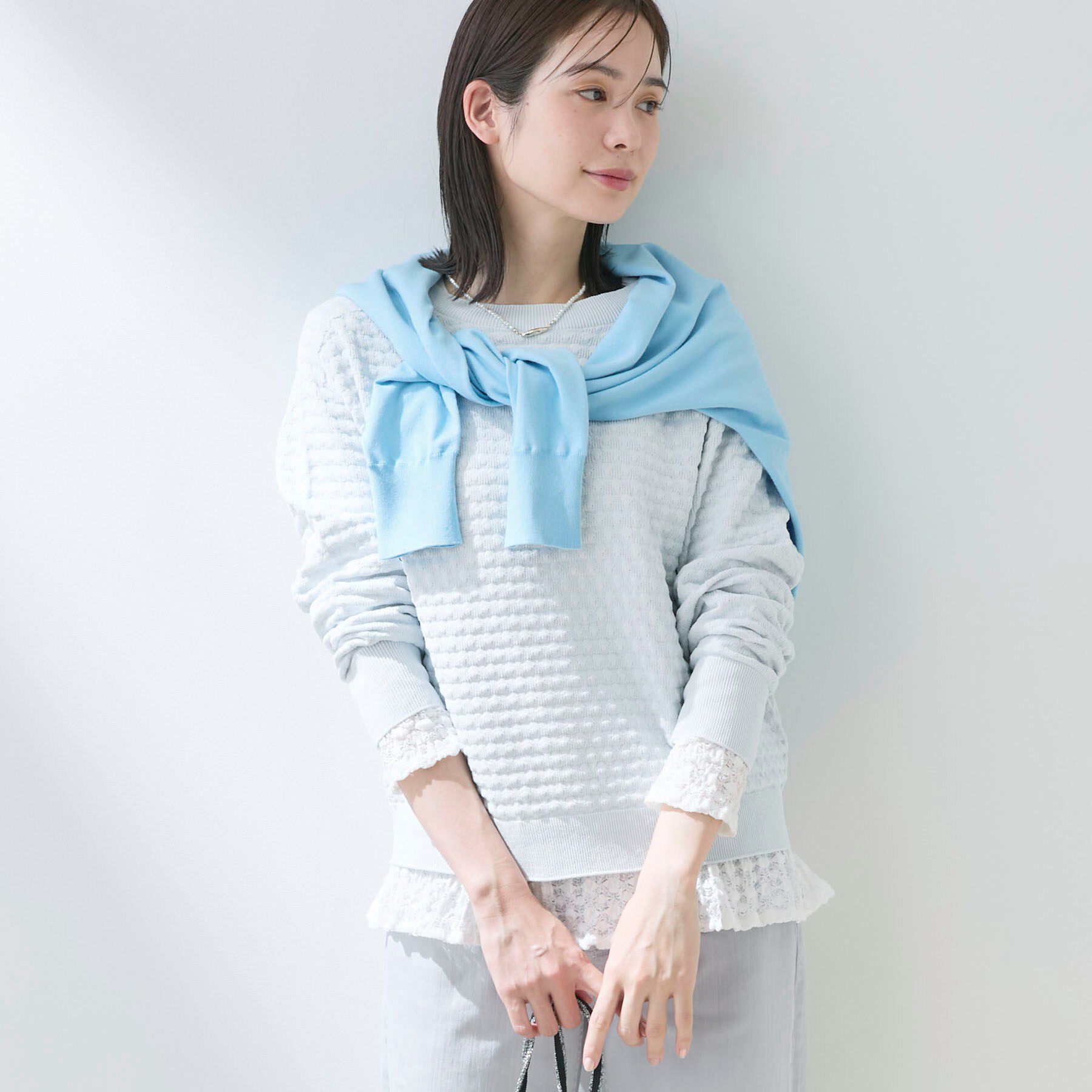 INDIVI「【洗える／凹凸編み】ジャカードニット」|ニット・セーター|サックスブルー(09