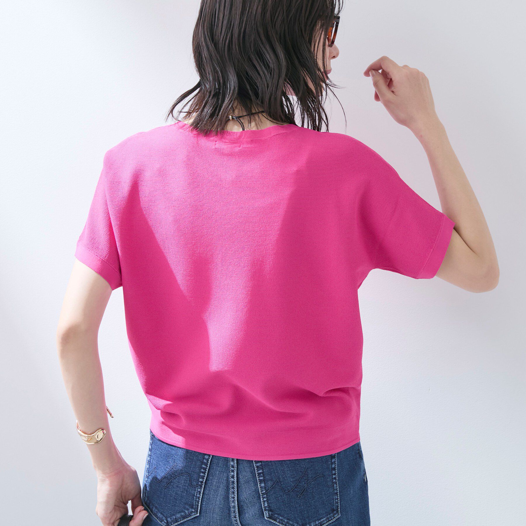 INDIVI「【洗える】ガーター編みVネックニットT」|ニット・セーター|