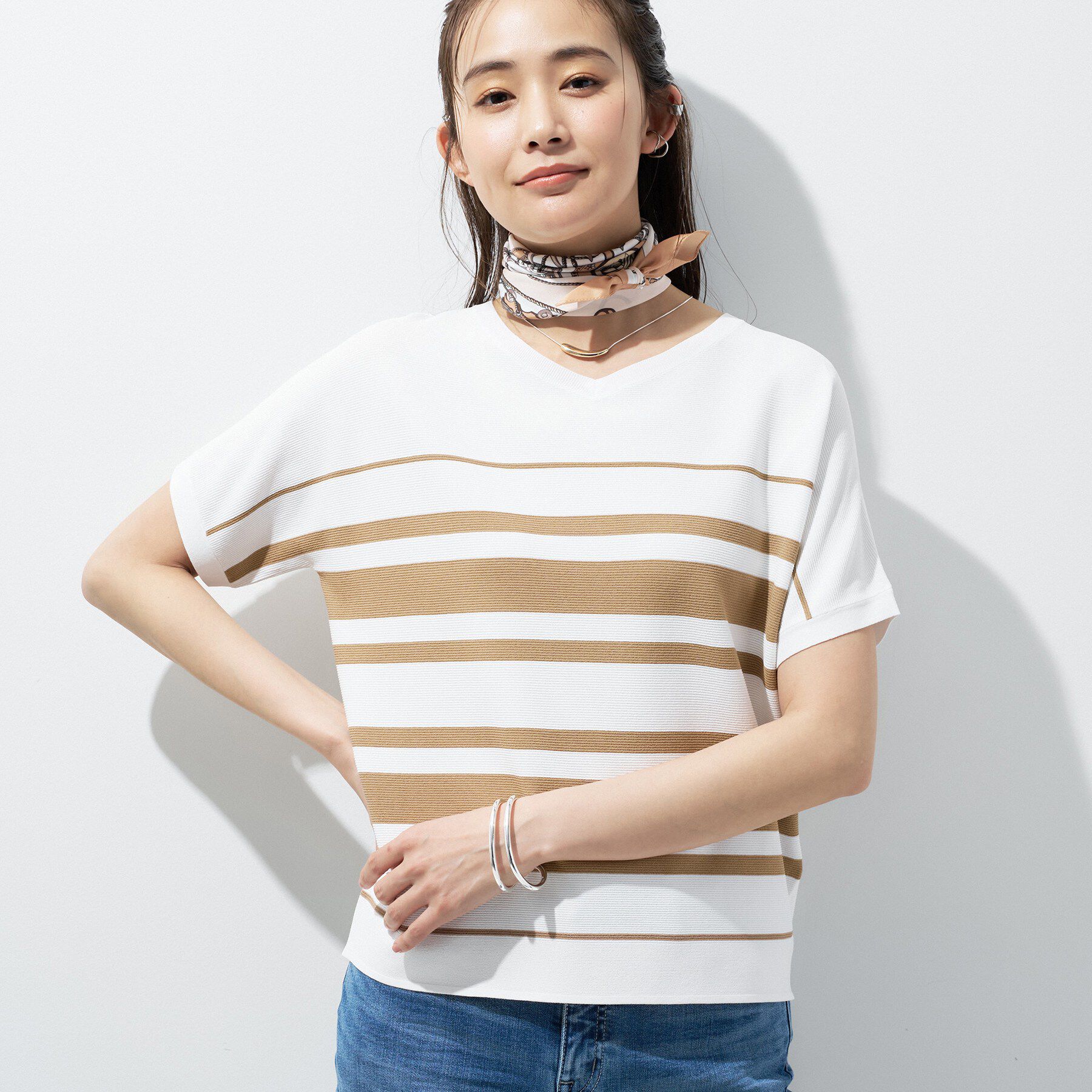 INDIVI「【洗える】ガーター編みVネックニットT」|ニット・セーター|