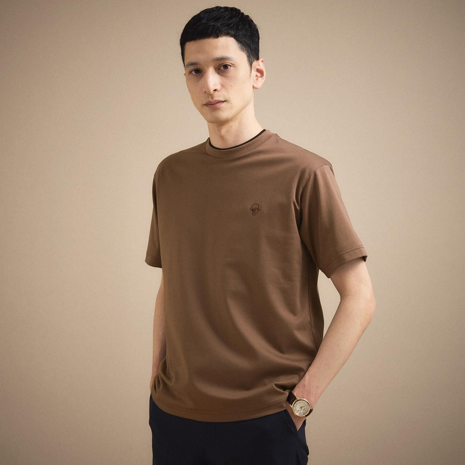TAKEO KIKUCHI「ワンストローク刺繍 半袖 Tシャツ」|Tシャツ・カットソー|ブラウン(044)