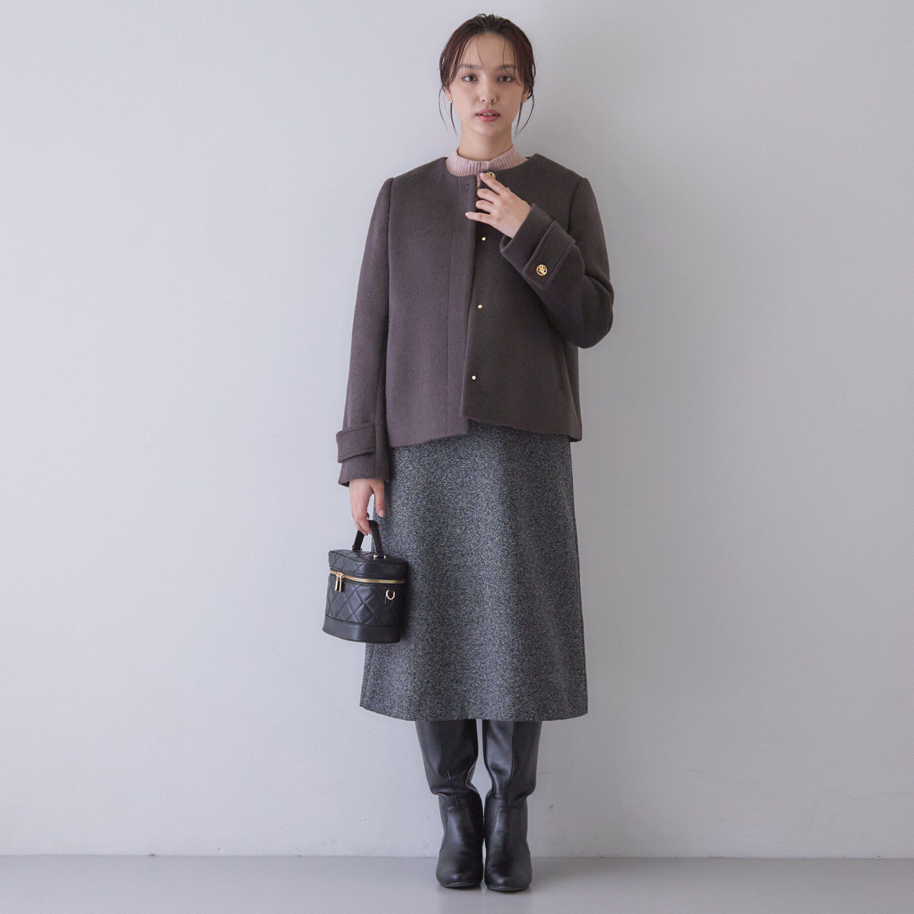 index「【植草美幸先生が指南する好印象スタイル】カシミヤ混ノーカラーショートコート」|ノーカラーコート|