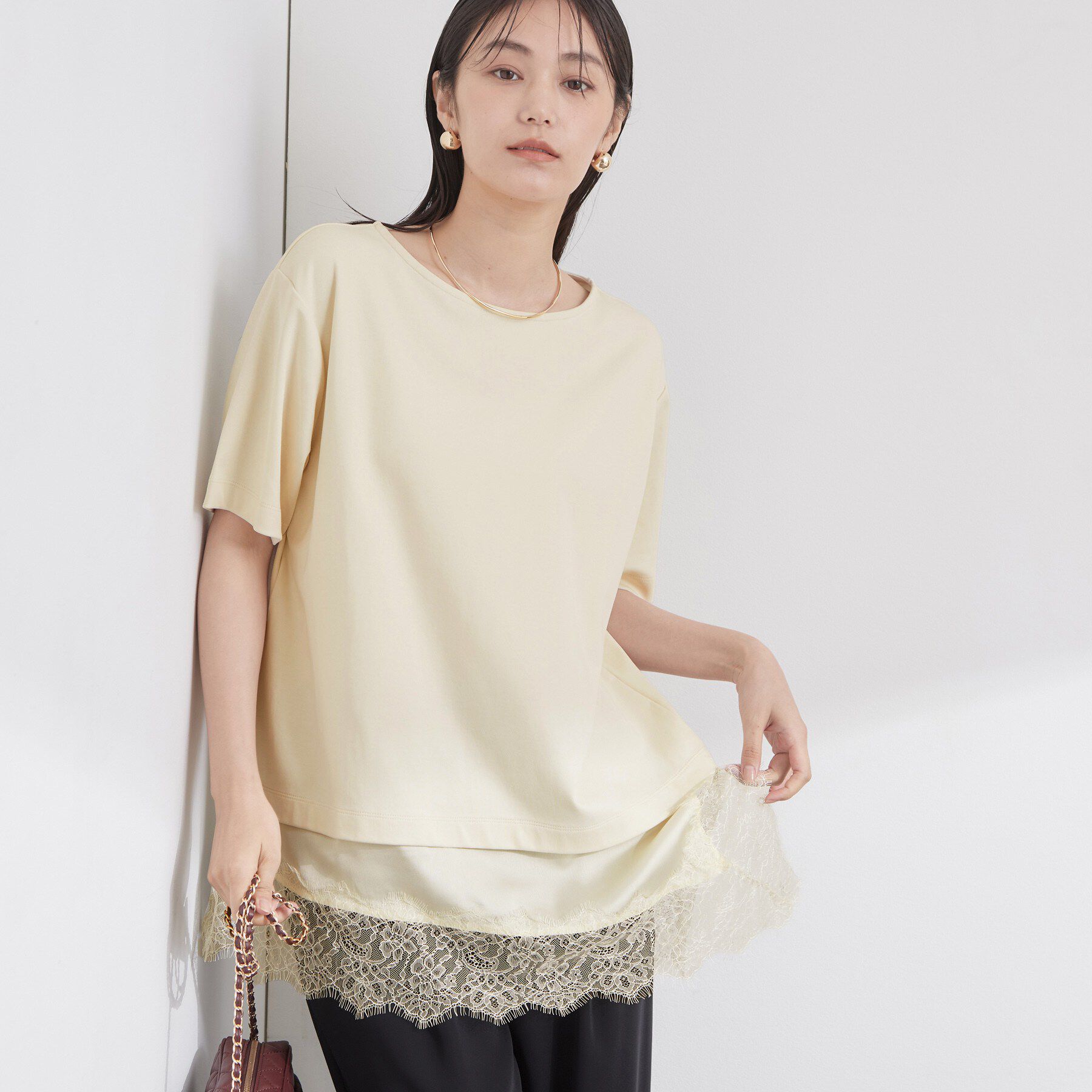 OPAQUE.CLIP「裾レースアシメカットソー【洗濯機OK】」|Tシャツ・カットソー|アイボリー(004)