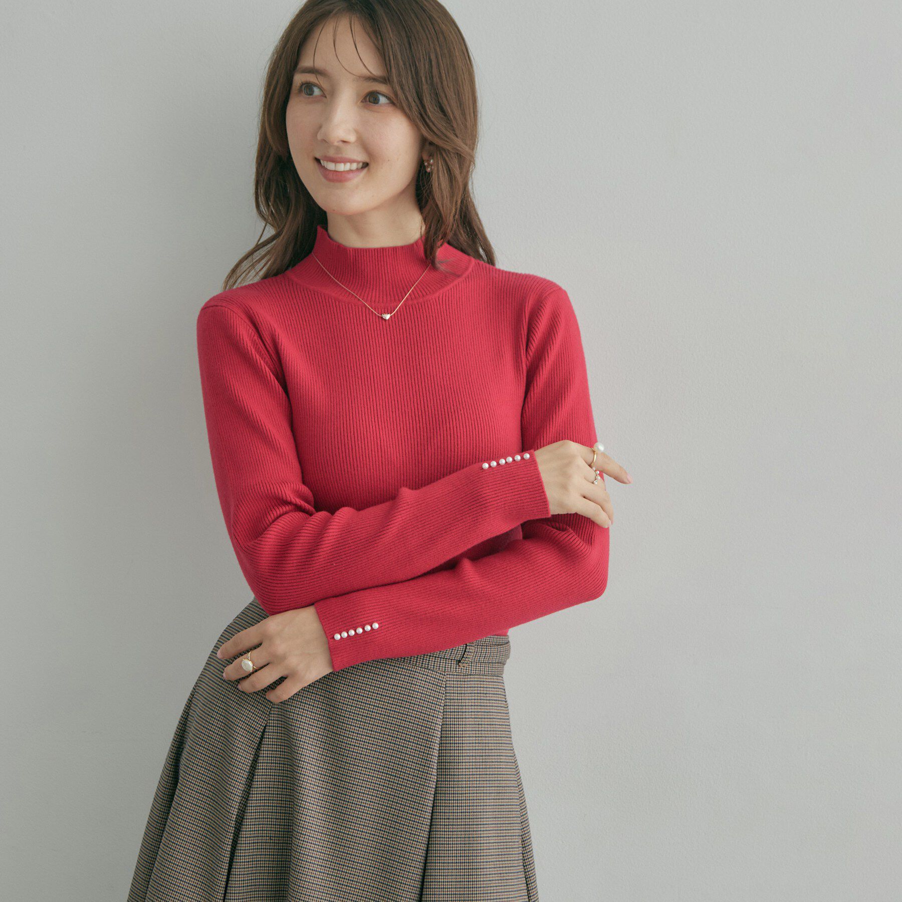 Couture broach「【大人フェミニンのBASIC】パール調リブニット【吸湿発熱・静電気防止・抗菌防臭・洗濯機可】」|ニット・セーター|