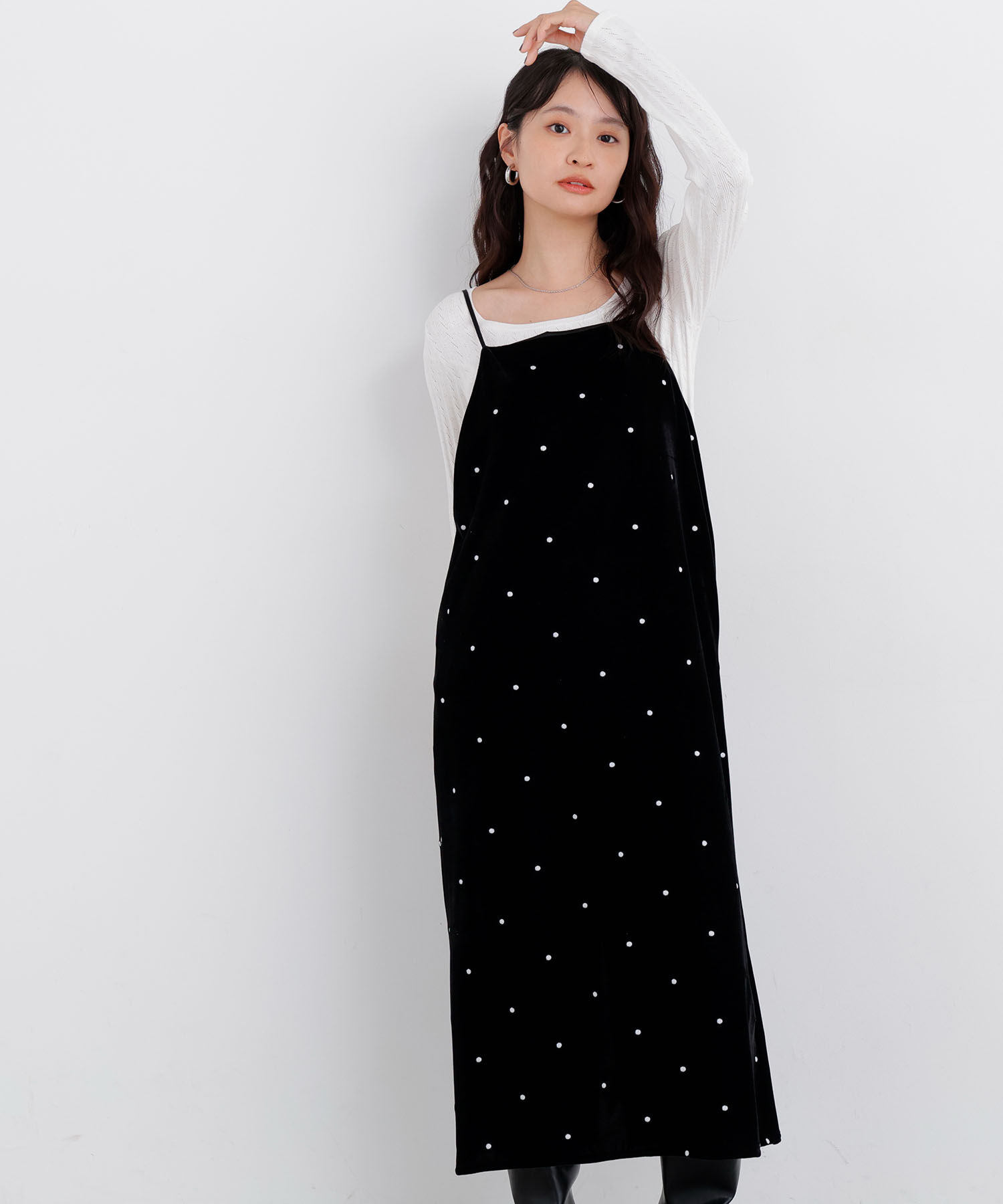  「〈N.〉ベロアドット刺繍キャミワンピ」|ワンピース|