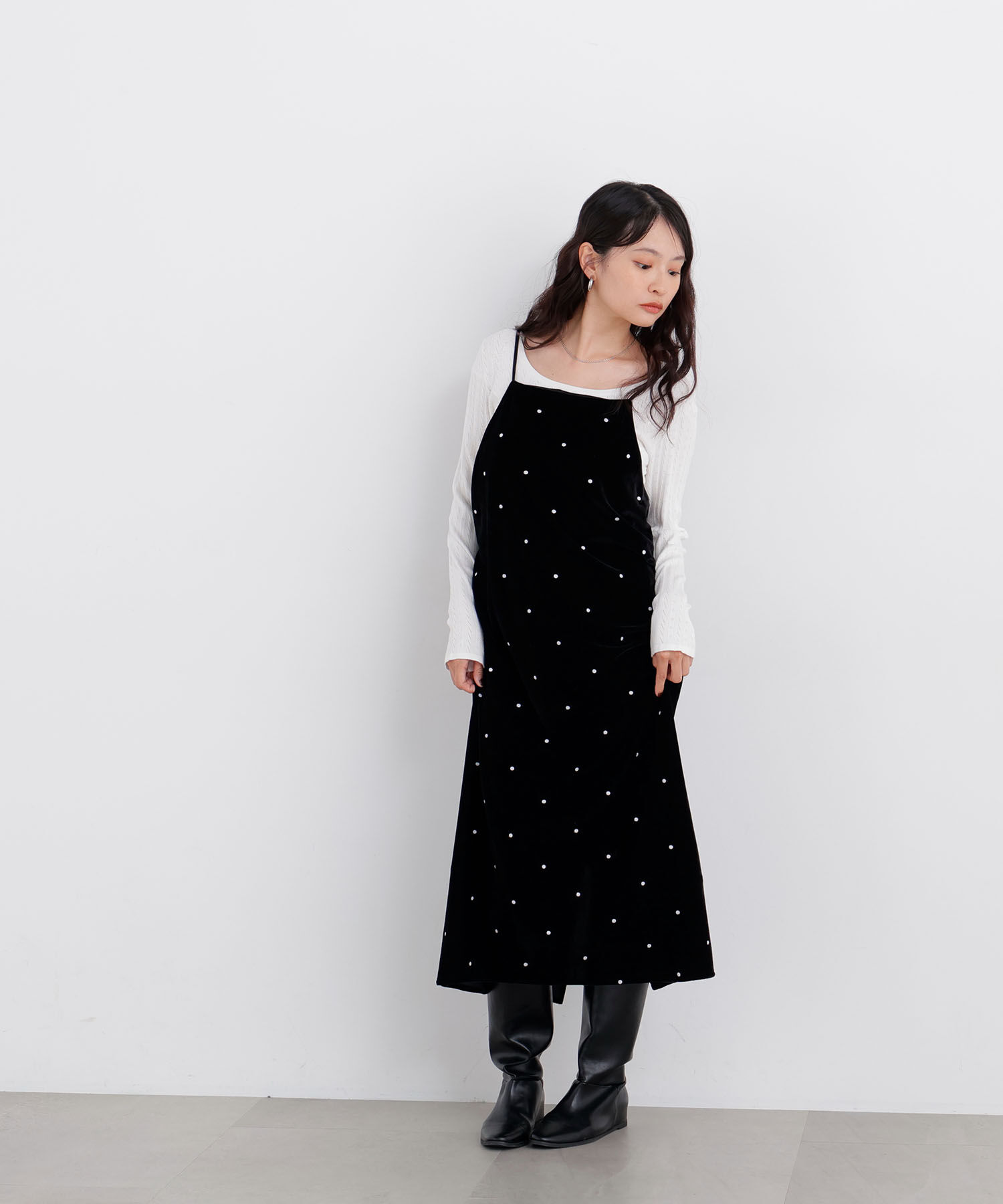  「〈N.〉ベロアドット刺繍キャミワンピ」|ワンピース|