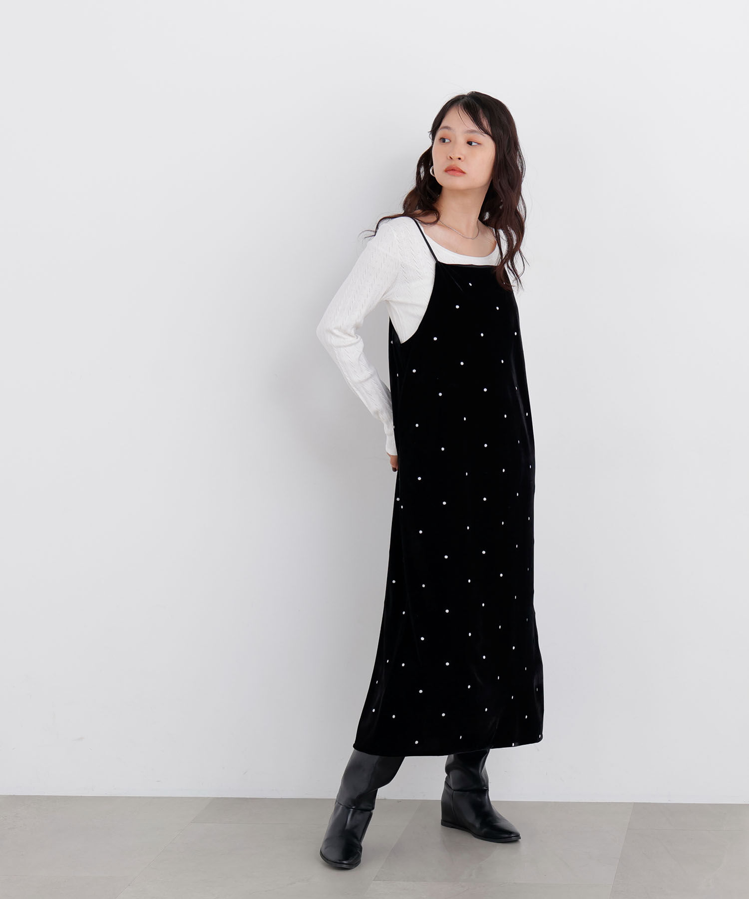  「〈N.〉ベロアドット刺繍キャミワンピ」|ワンピース|