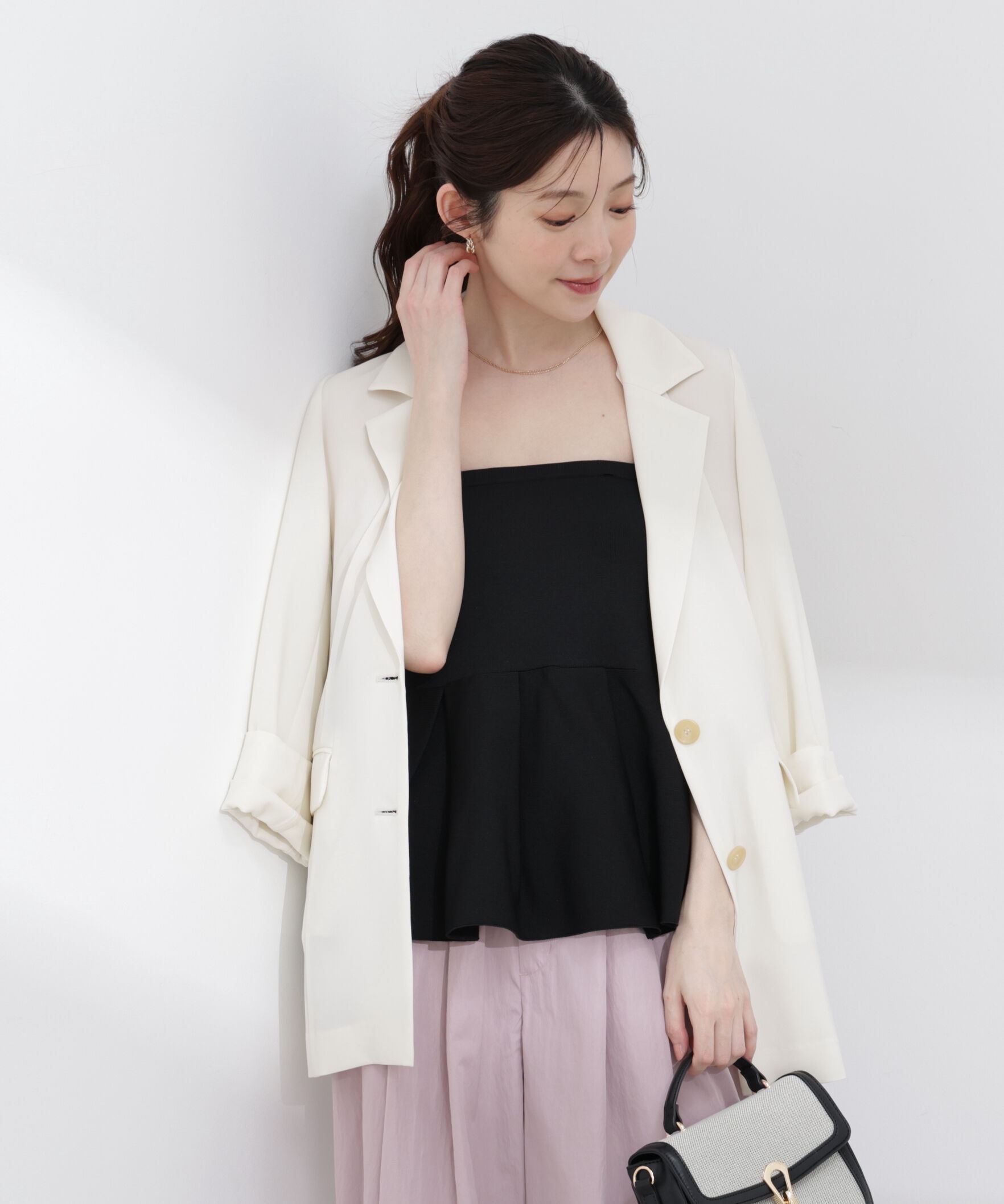 PROPORTION BODY DRESSING「〈a/mie〉ペプラムニットビスチェ 26SS」|カーディガン|