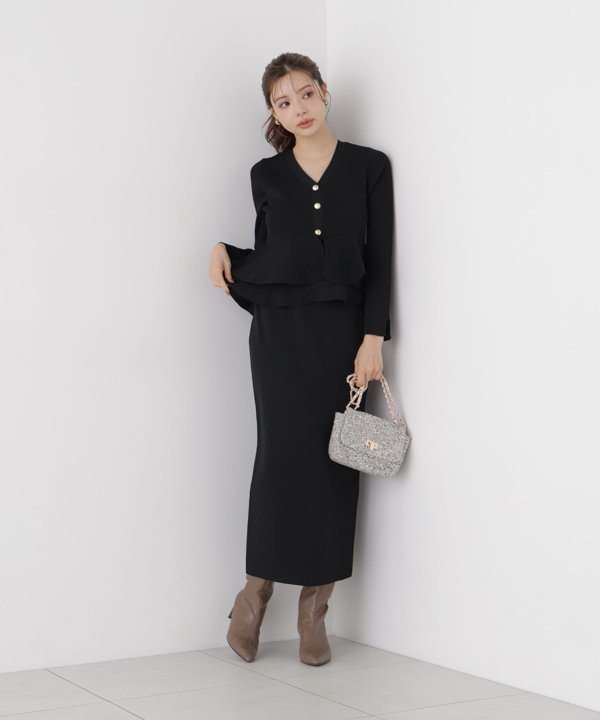 PROPORTION BODY DRESSING「変形ペプラムニットセットアップ 26AW」|ワンピース|