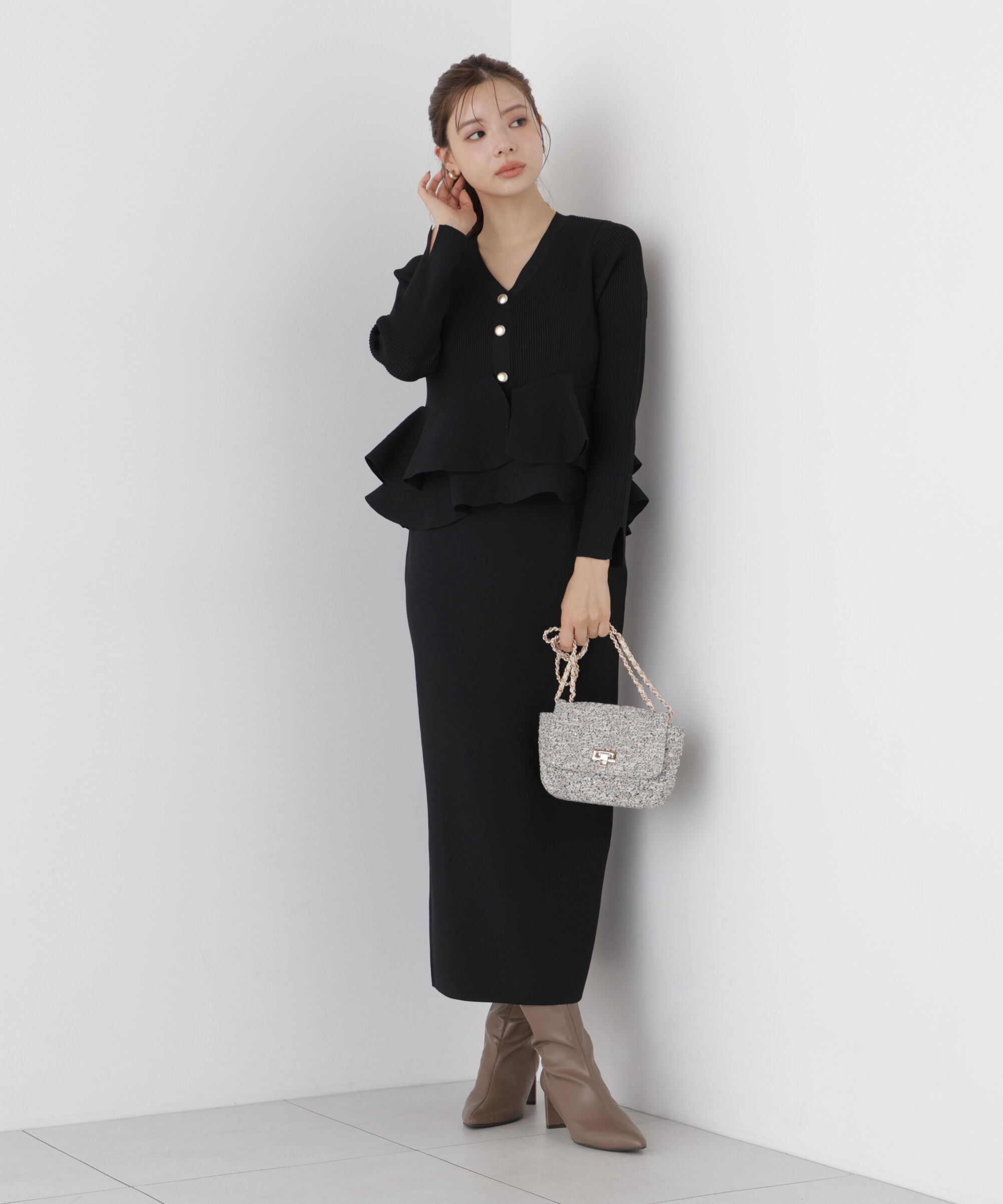 PROPORTION BODY DRESSING「変形ペプラムニットセットアップ 26AW」|ワンピース|