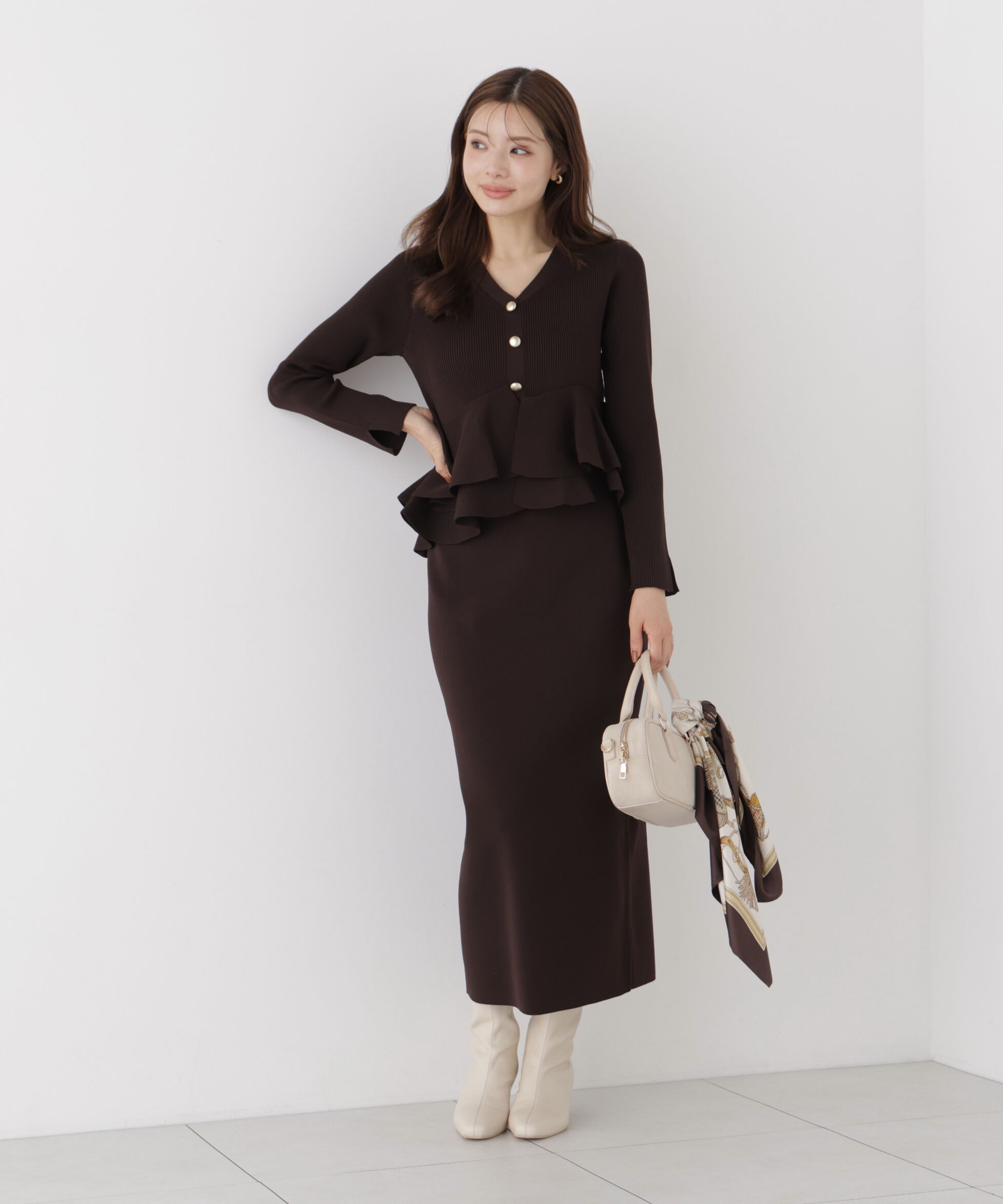 PROPORTION BODY DRESSING「変形ペプラムニットセットアップ 26AW」|ワンピース|