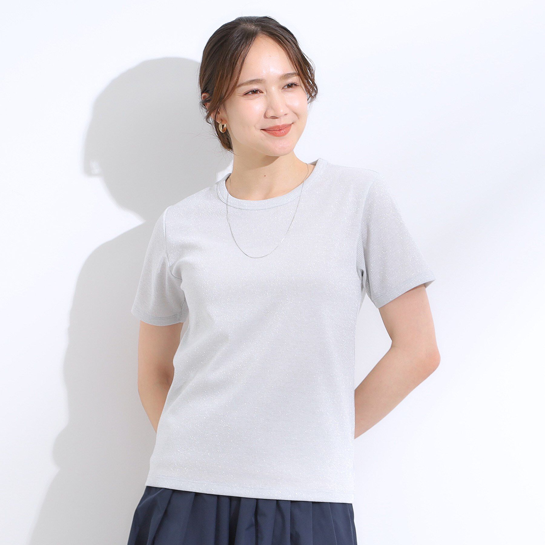 SHOO･LA･RUE「【S-LL】大人のラメ感 テレコ半袖トップス」|Tシャツ・カットソー|