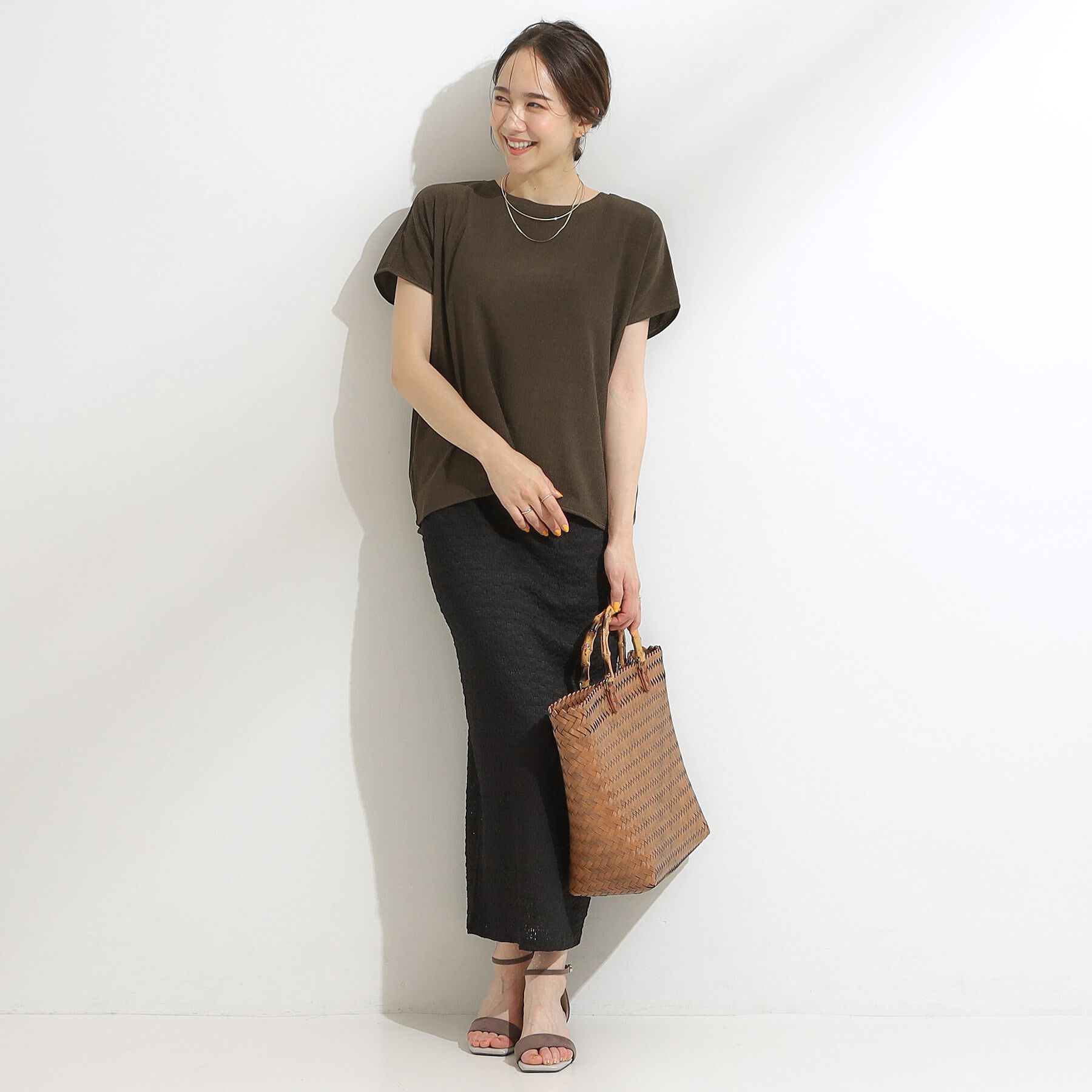SHOO･LA･RUE「【S-LL】ブラウス見えする 軽やかな着心地の しぼしぼトップス」|Tシャツ・カットソー|