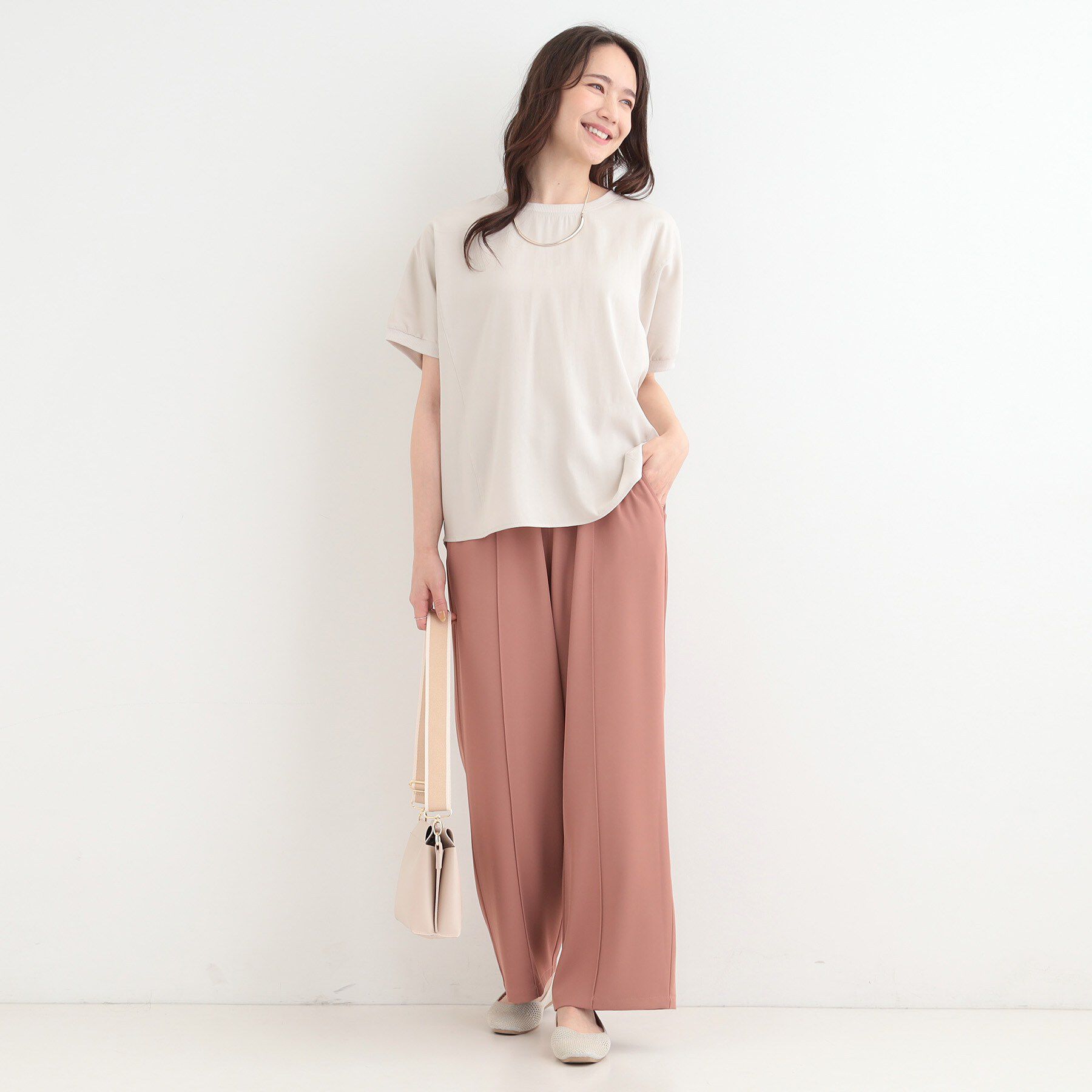 SHOO･LA･RUE「【ひんやり/洗濯後しわになりにくい】リブ切り替えドルマンブラウス」|シャツ・ブラウス|