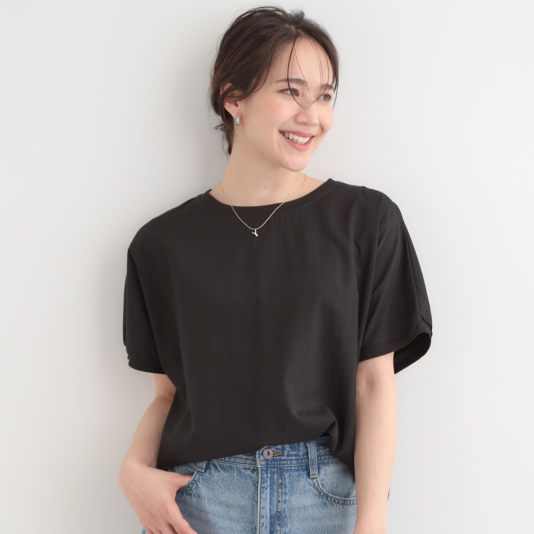 SHOO･LA･RUE「【ひんやり/洗濯後しわになりにくい】リブ切り替えドルマンブラウス」|シャツ・ブラウス|