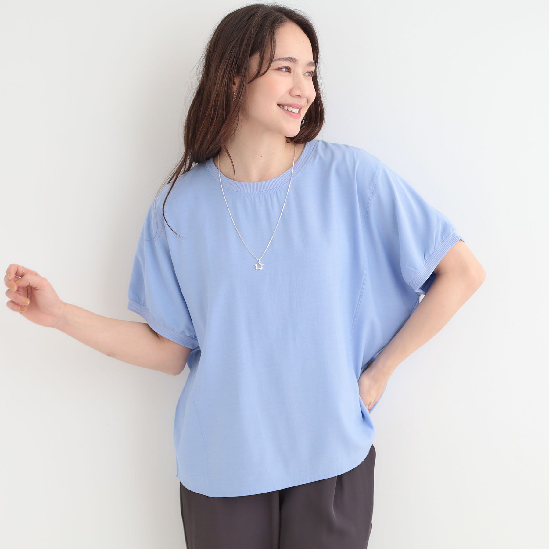 SHOO･LA･RUE「【ひんやり/洗濯後しわになりにくい】リブ切り替えドルマンブラウス」|シャツ・ブラウス|
