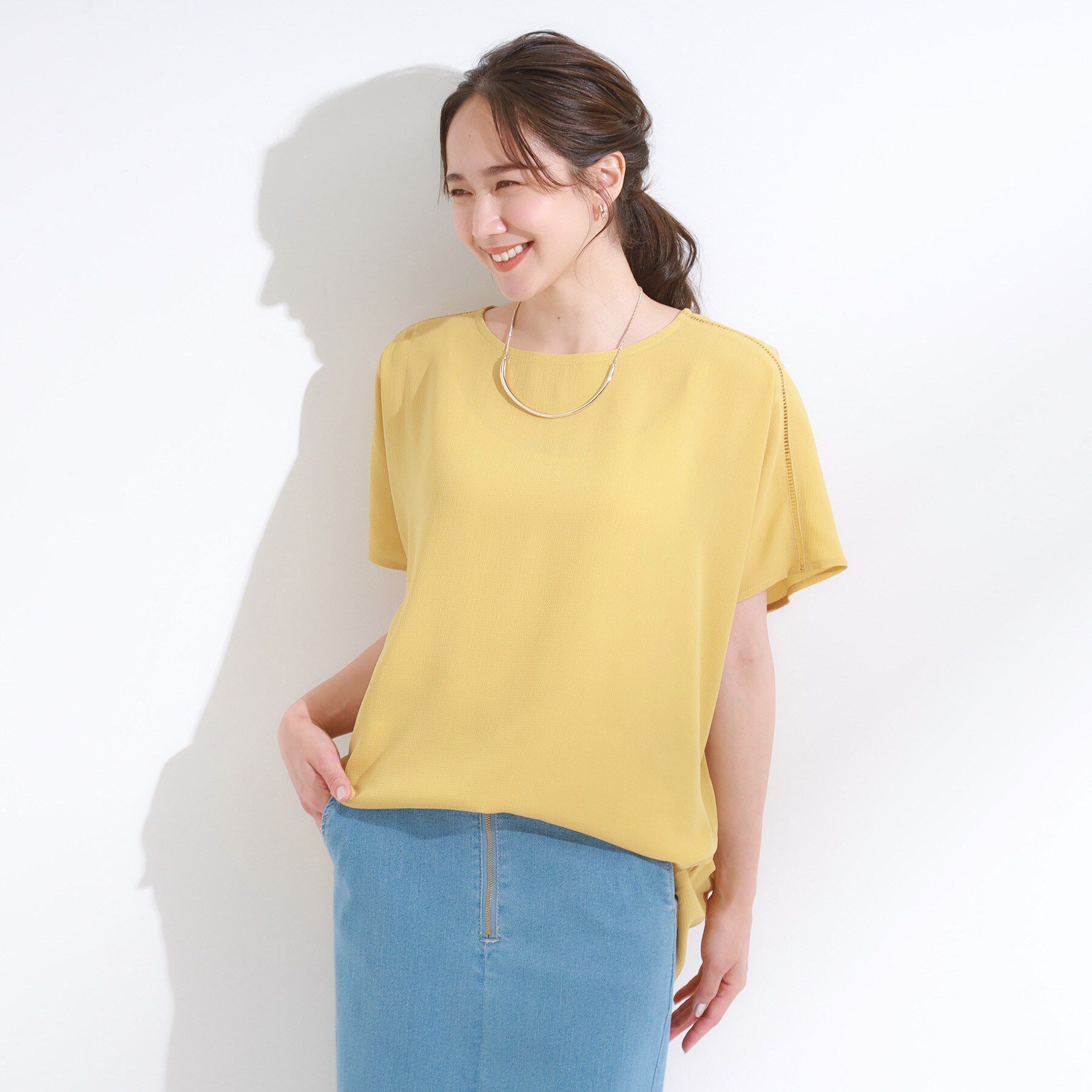 SHOO･LA･RUE「【S-LL/ひんやり/洗濯後しわになりにくい】インせず決まる はしごレースドルマンブラウス」|シャツ・ブラウス|