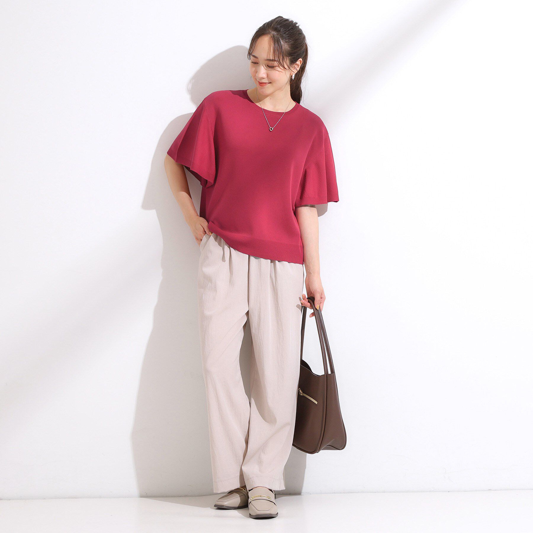 SHOO･LA･RUE「【S-LL】二の腕はカバーして魅せる フレアスリーブニット」|ニット・セーター|