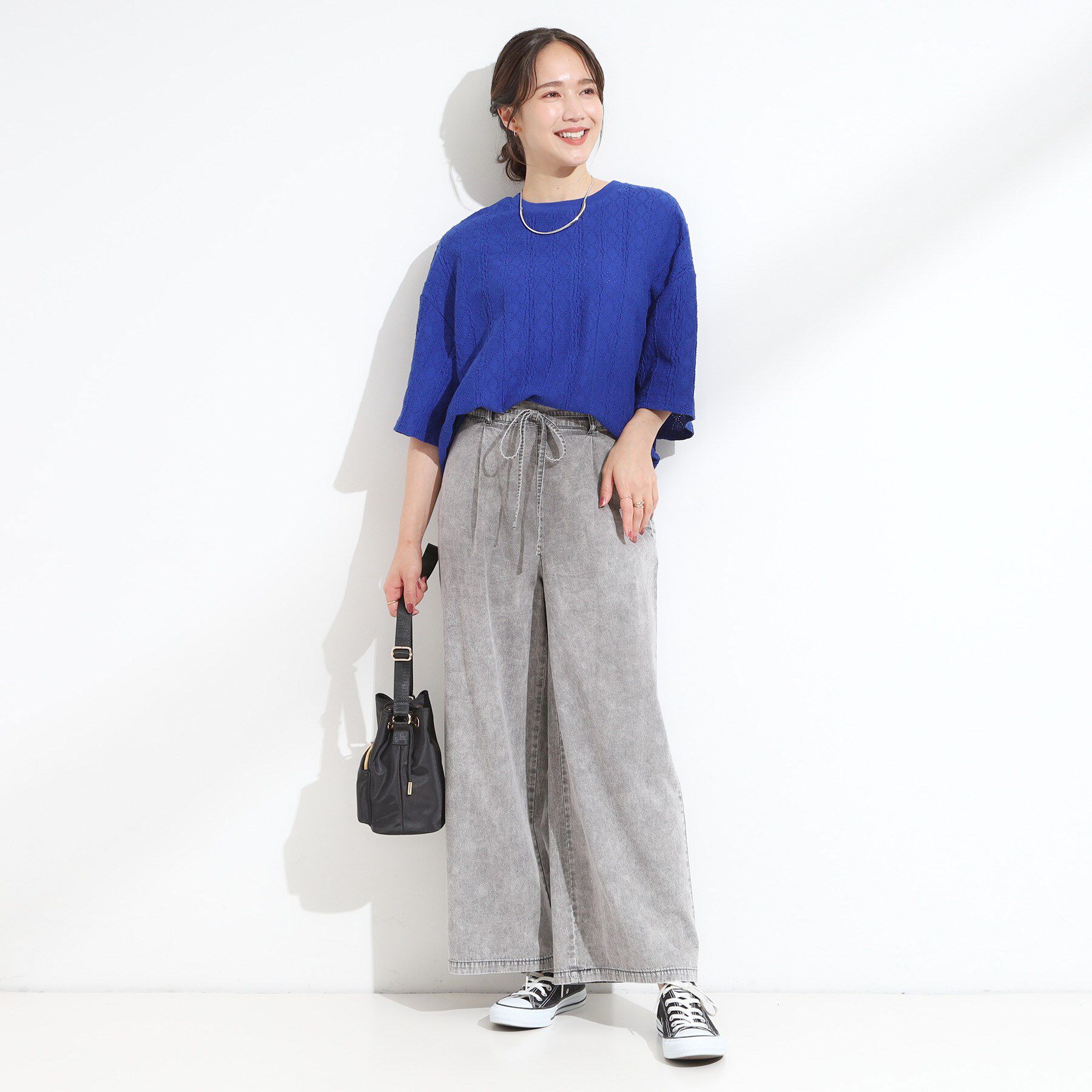 SHOO･LA･RUE「【セットアップ可/S-LL】リボン付き イージーワイドデニムパンツ」|デニム|