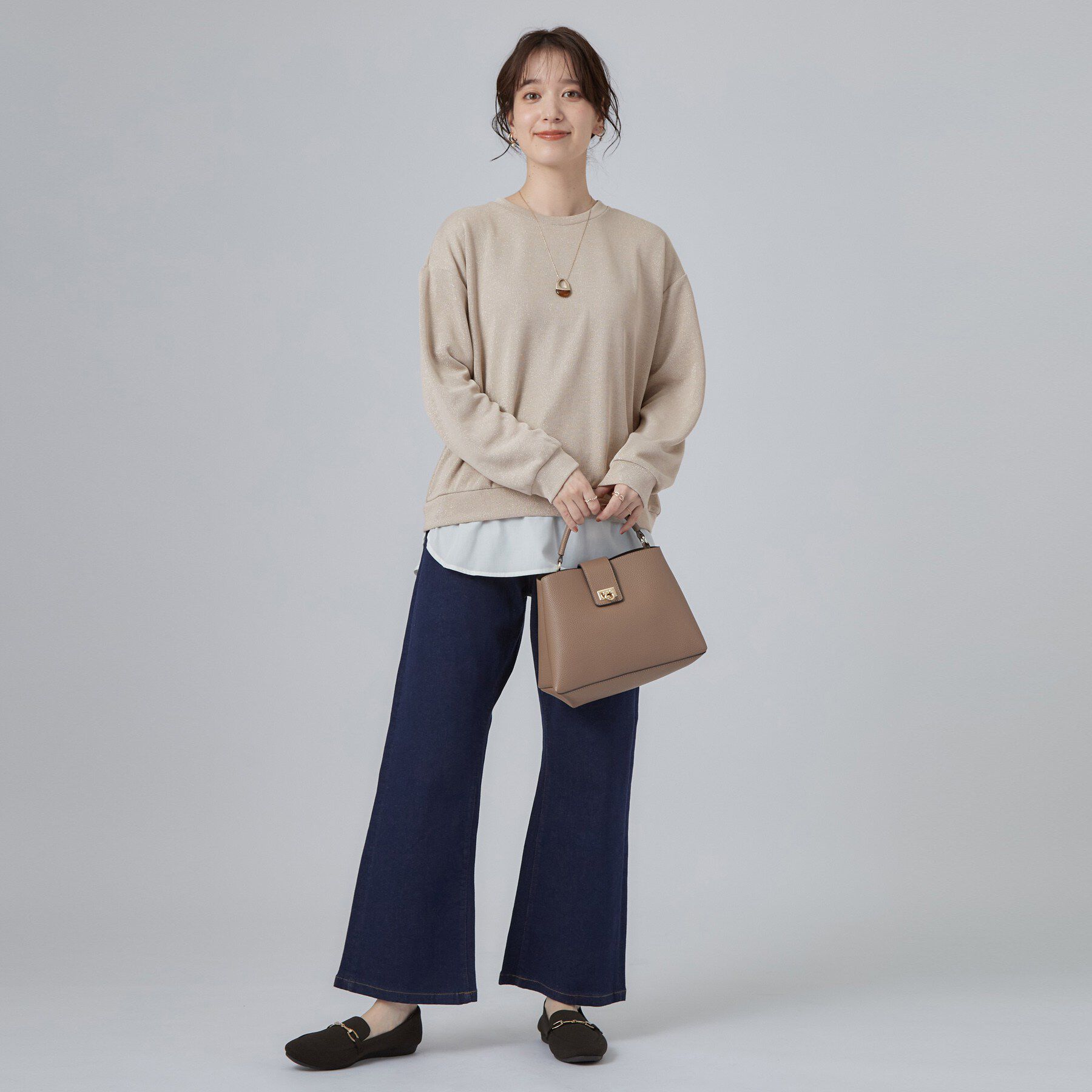 SHOO･LA･RUE「【S-LL/洗濯機可/体型カバー】インせず着られる レイヤード風 ラメ入りトップス」|Tシャツ・カットソー|
