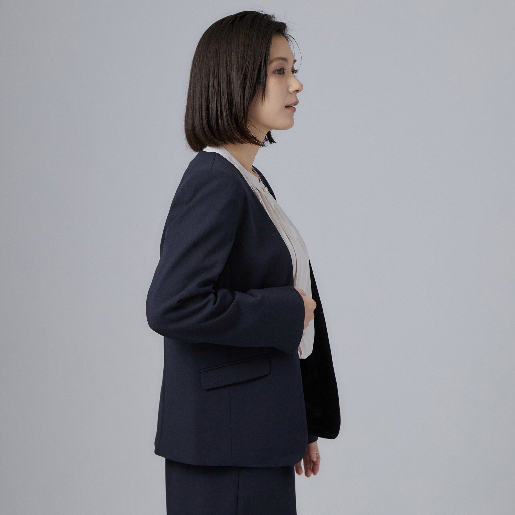 SHOO･LA･RUE「【セレモニー/通勤/S-3L】カットジョーゼット ノーカラージャケット」|ノーカラージャケット|