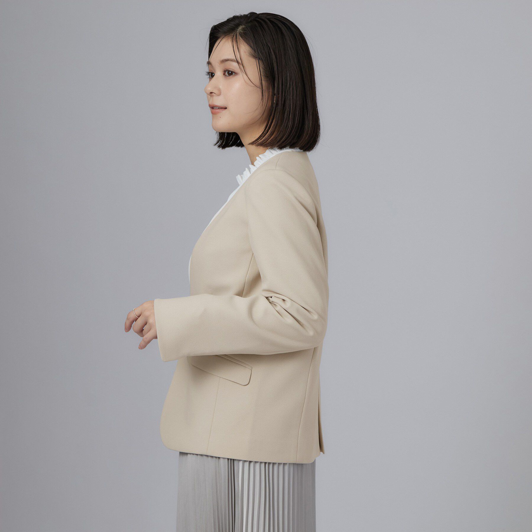 SHOO･LA･RUE「【セレモニー/通勤/S-3L】カットジョーゼット ノーカラージャケット」|ノーカラージャケット|