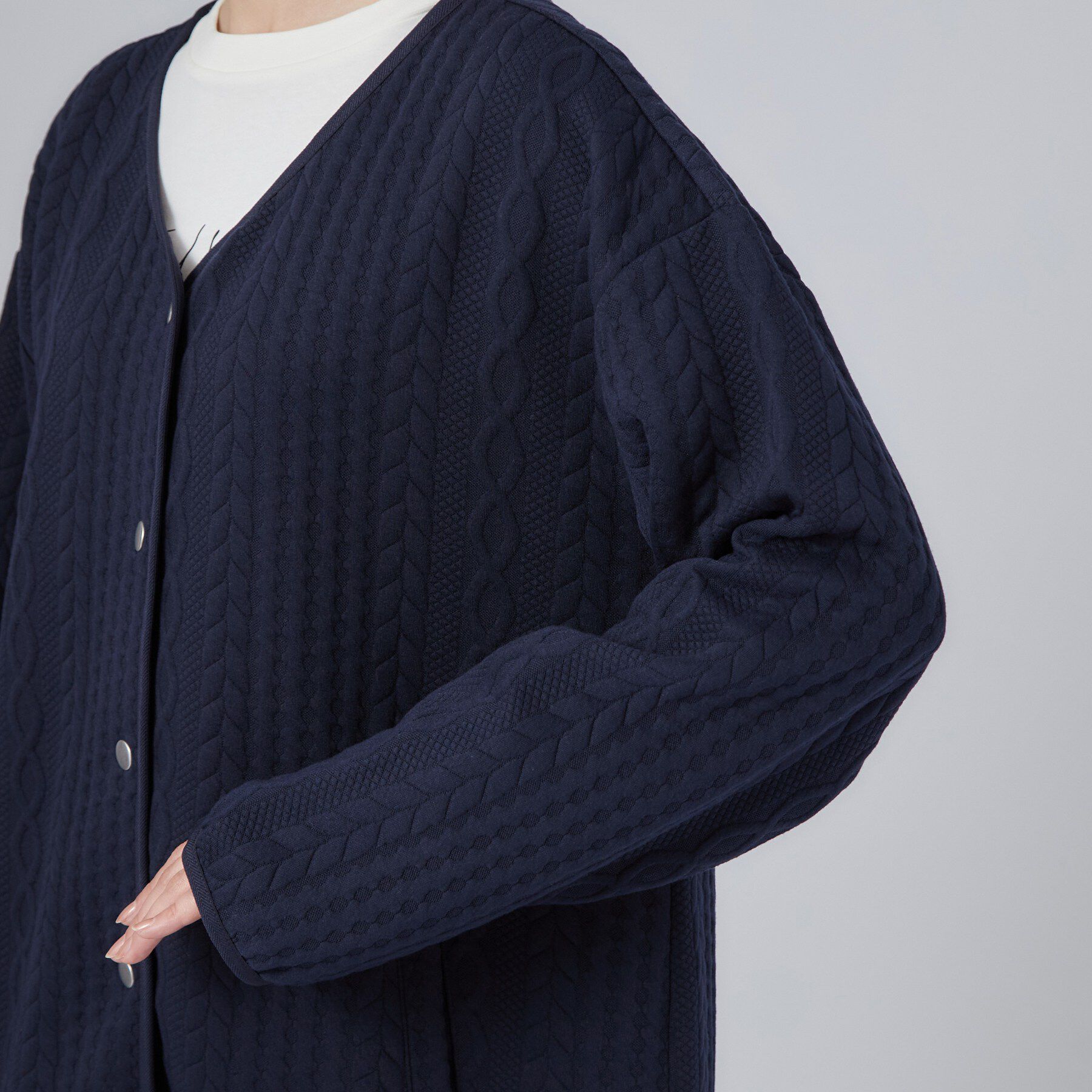 SHOO･LA･RUE「ラインジャカード細見え！ Vネックカーディガン」|カーディガン|