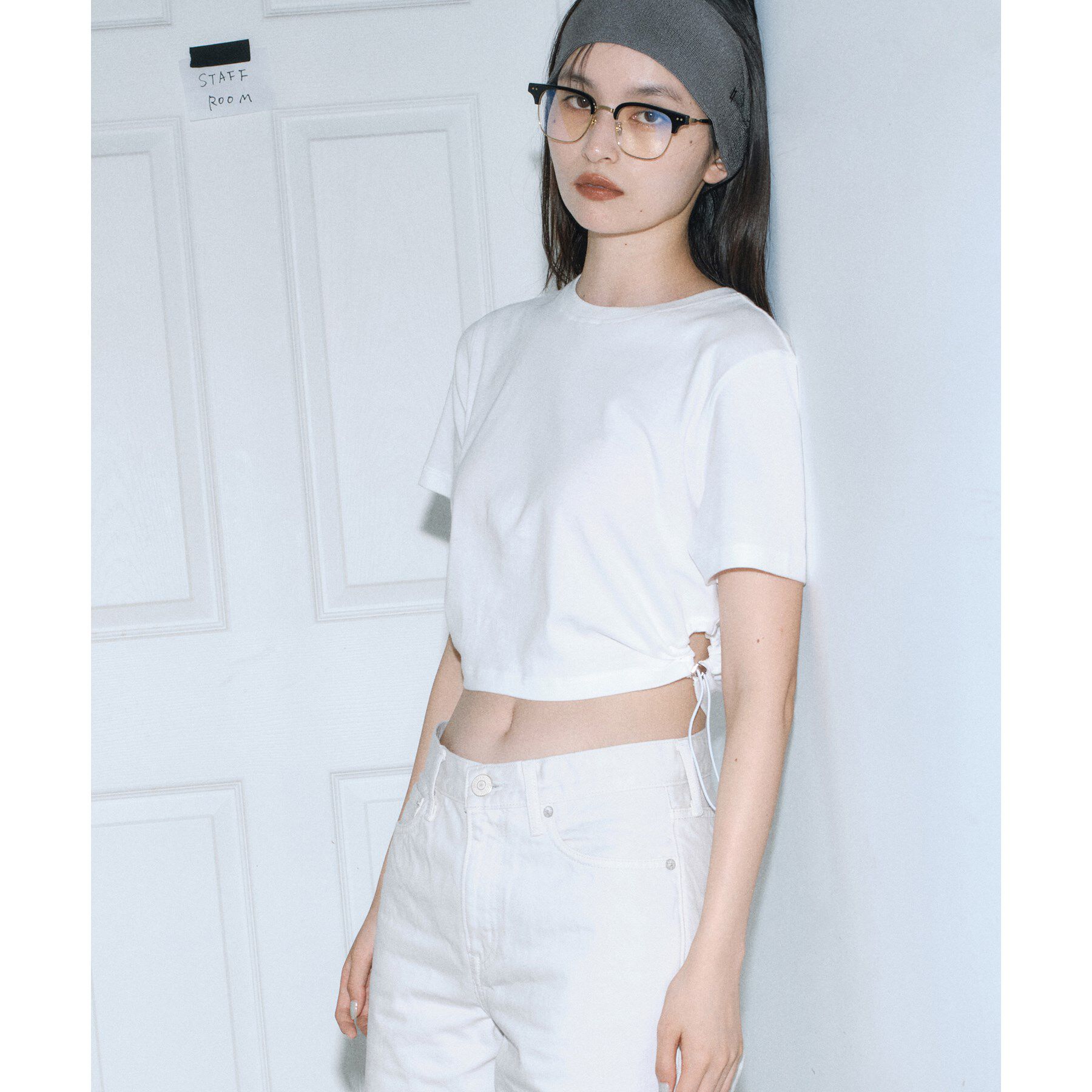 CODE A「drawstring crop tee」|Tシャツ・カットソー|ホワイト(001)