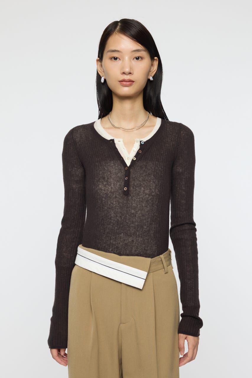 MOUSSY「SHEER HENRY NECK ニットトップス」|ニット・セーター|