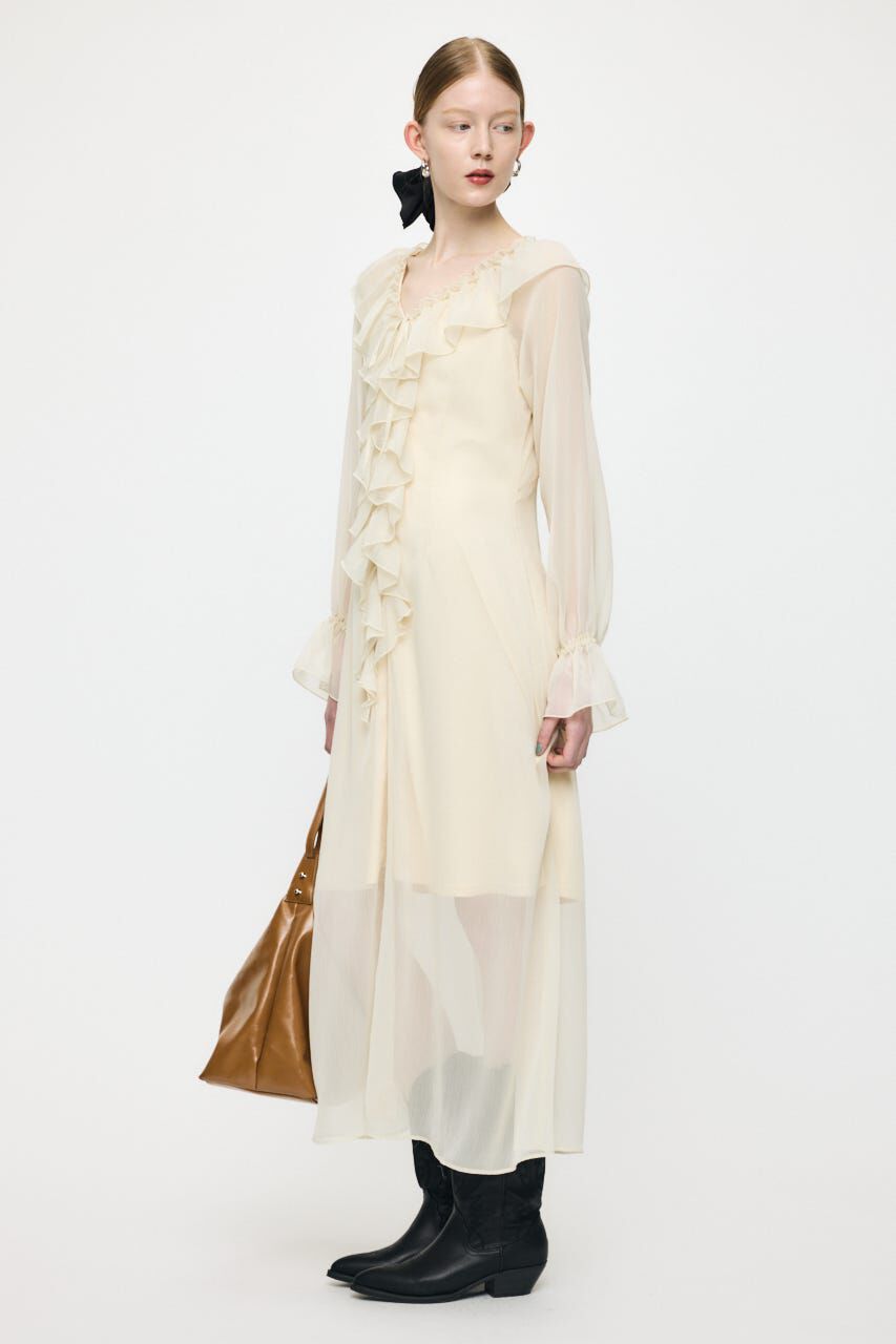 MOUSSY「RUFFLE CHIFFON MAXI ドレス」|ワンピース|