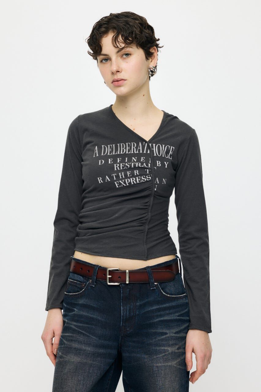 MOUSSY「FRONT GATHER DOCKING L/S トップス」|Tシャツ・カットソー|