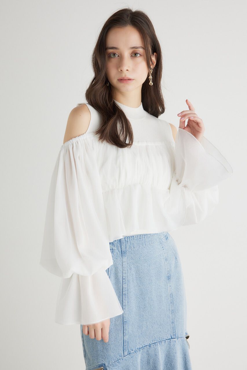 rienda「ペプラムチュールコンビKnit TOP」|ニット・セーター|