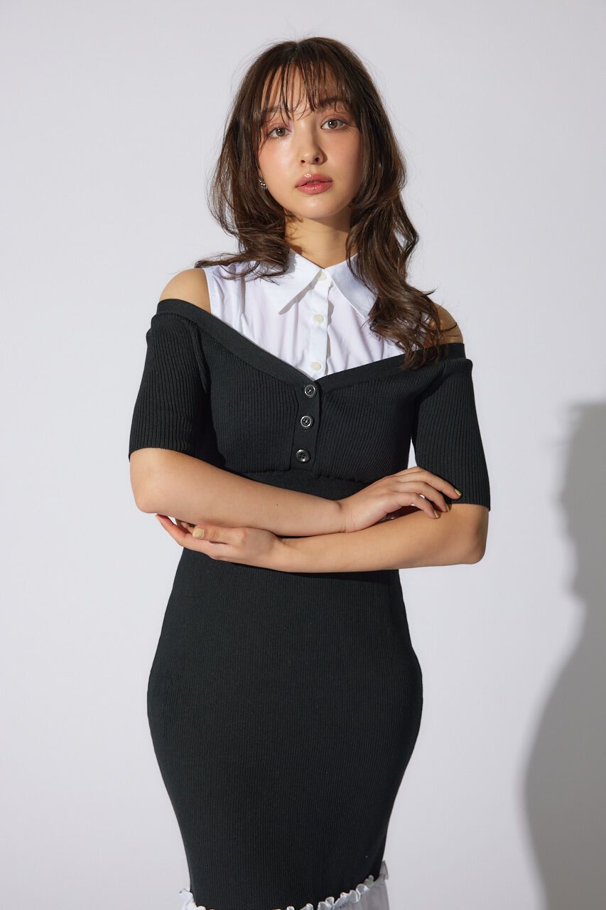 rienda「シャツレイヤードコンビマーメイドニットワンピース」|ワンピース|