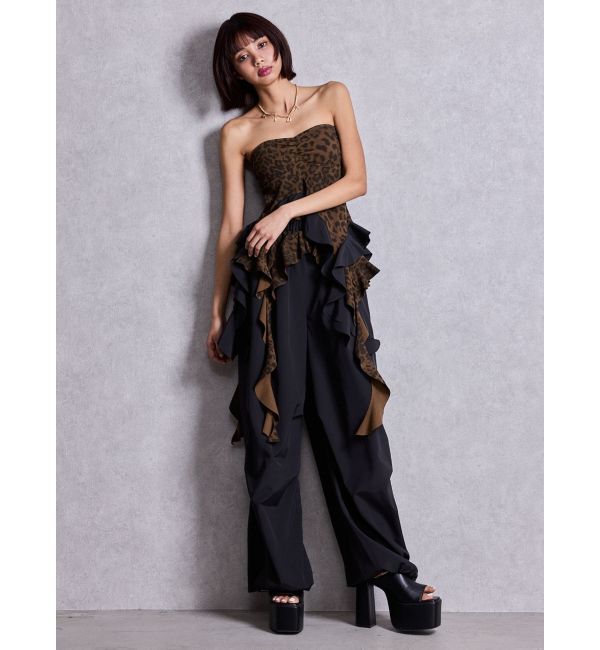 GYDA「LEOPARD HEM DRAPE EDGEベアTOPS」|チューブトップ|
