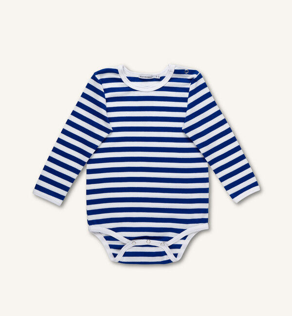 Marimekko「[Kids] Vinde Tasaraita 長袖ロンパース」|ロンパース|ブルー&times;ホワイト