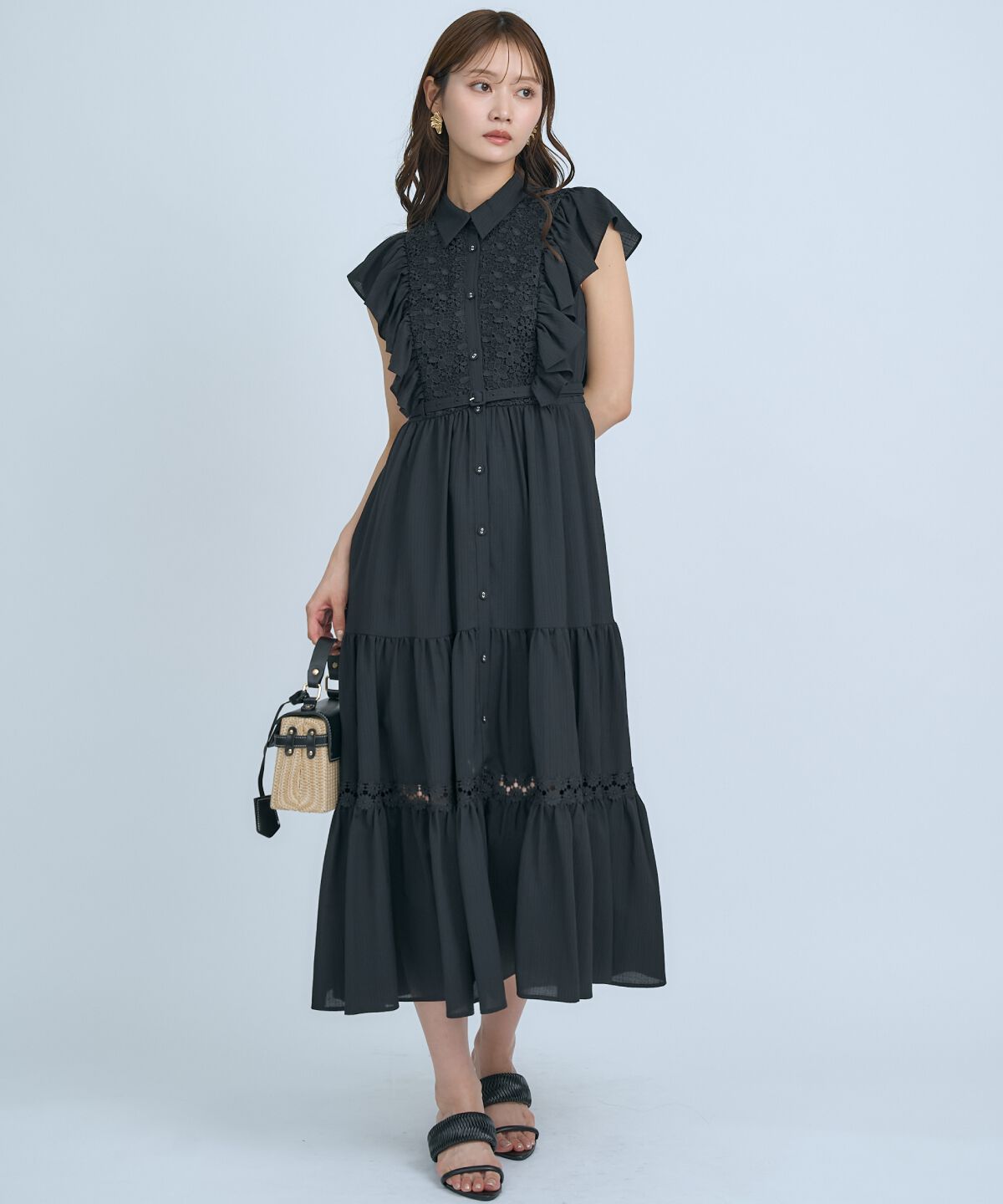 アンドクチュール「レースフリルシャツワンピース」|ワンピース|