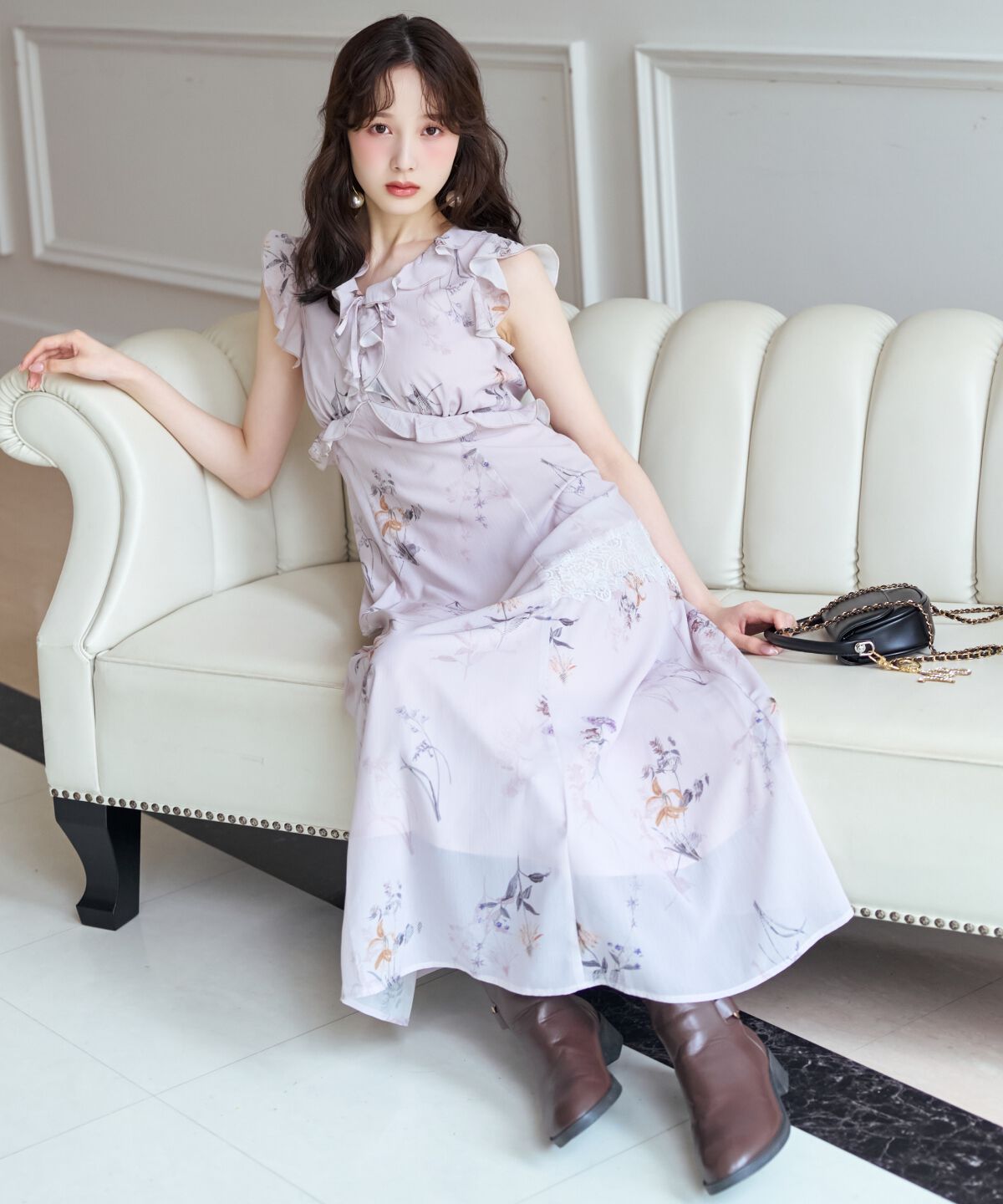 WILLSELECTION「フローラルプリントアイラッシュレースワンピース」|ワンピース|赤系花柄