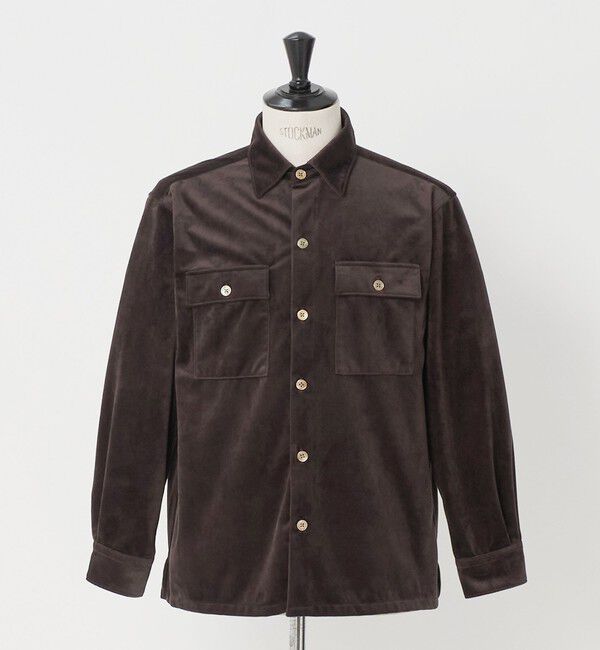 UNITED ARROWS green label relaxing「ポリエステル ベロア フラップ 2パッチポケット シャツ羽織り」|シャツ・ブラウス|DK.BROWN