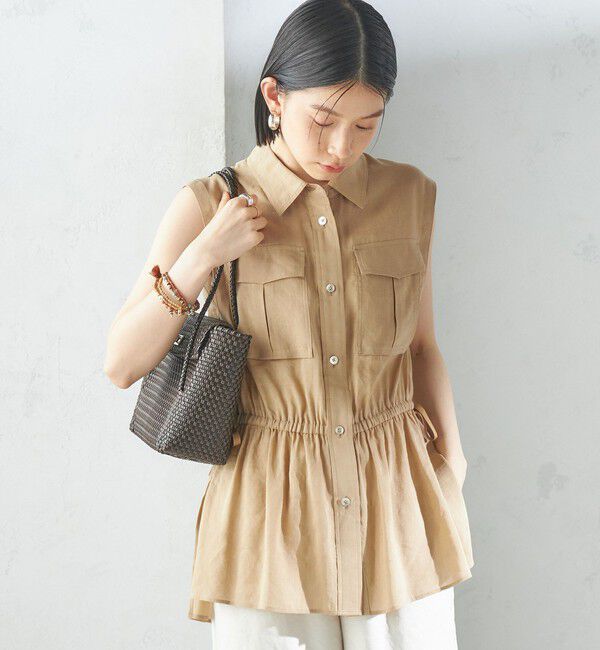 SHIPS for women「〈手洗い可能〉IMPERIAL LINEN Wポケット ノースリーブ シャツ」|シャツ・ブラウス|