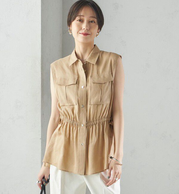 SHIPS for women「〈手洗い可能〉IMPERIAL LINEN Wポケット ノースリーブ シャツ」|シャツ・ブラウス|