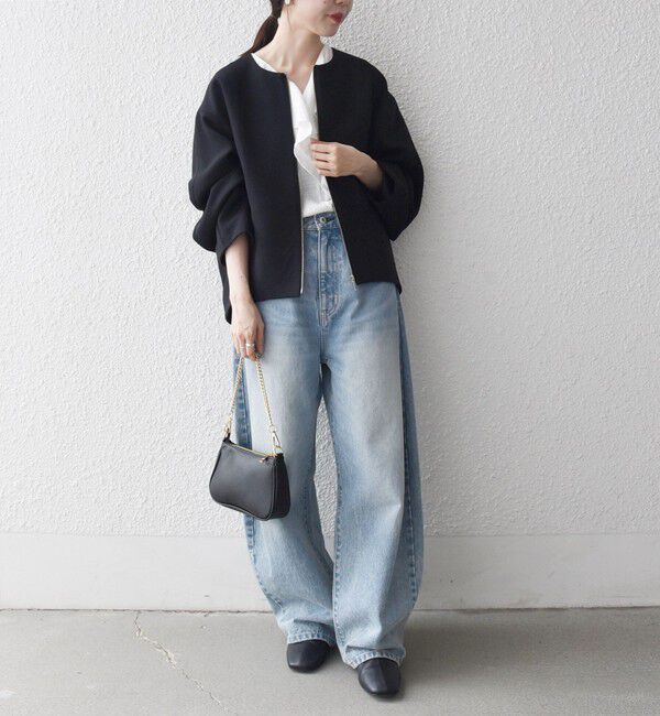 SHIPS any「《一部追加予約》〈洗濯機可能〉ダブルクロス ノーカラー ジップ ブルゾン［NAVY BLUE］」|ノーカラージャケット|