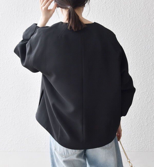 SHIPS any「《一部追加予約》〈洗濯機可能〉ダブルクロス ノーカラー ジップ ブルゾン［NAVY BLUE］」|ノーカラージャケット|