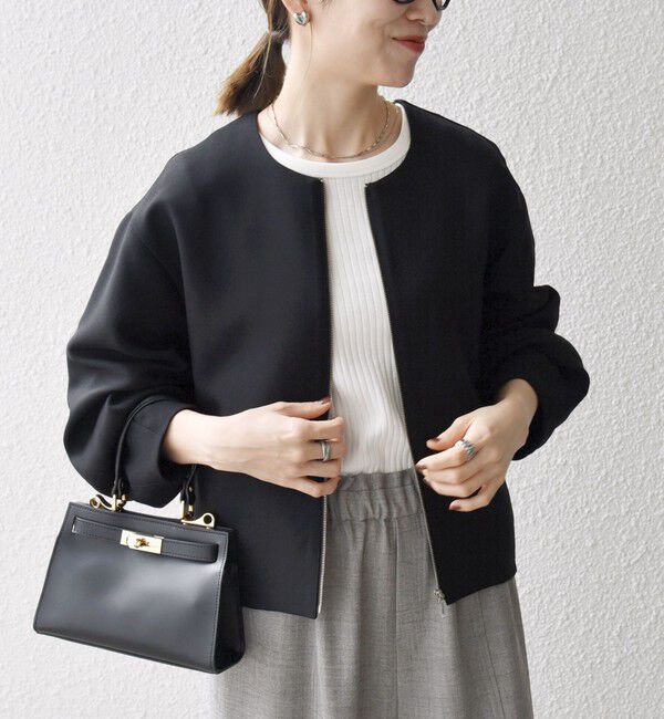 SHIPS any「《一部追加予約》〈洗濯機可能〉ダブルクロス ノーカラー ジップ ブルゾン［NAVY BLUE］」|ノーカラージャケット|
