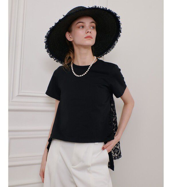LOULOU WILLOUGHBY「【LOULOU WILLOUGHBY】レースドッキングプルオーバーブラウス」|Tシャツ・カットソー|ブラック