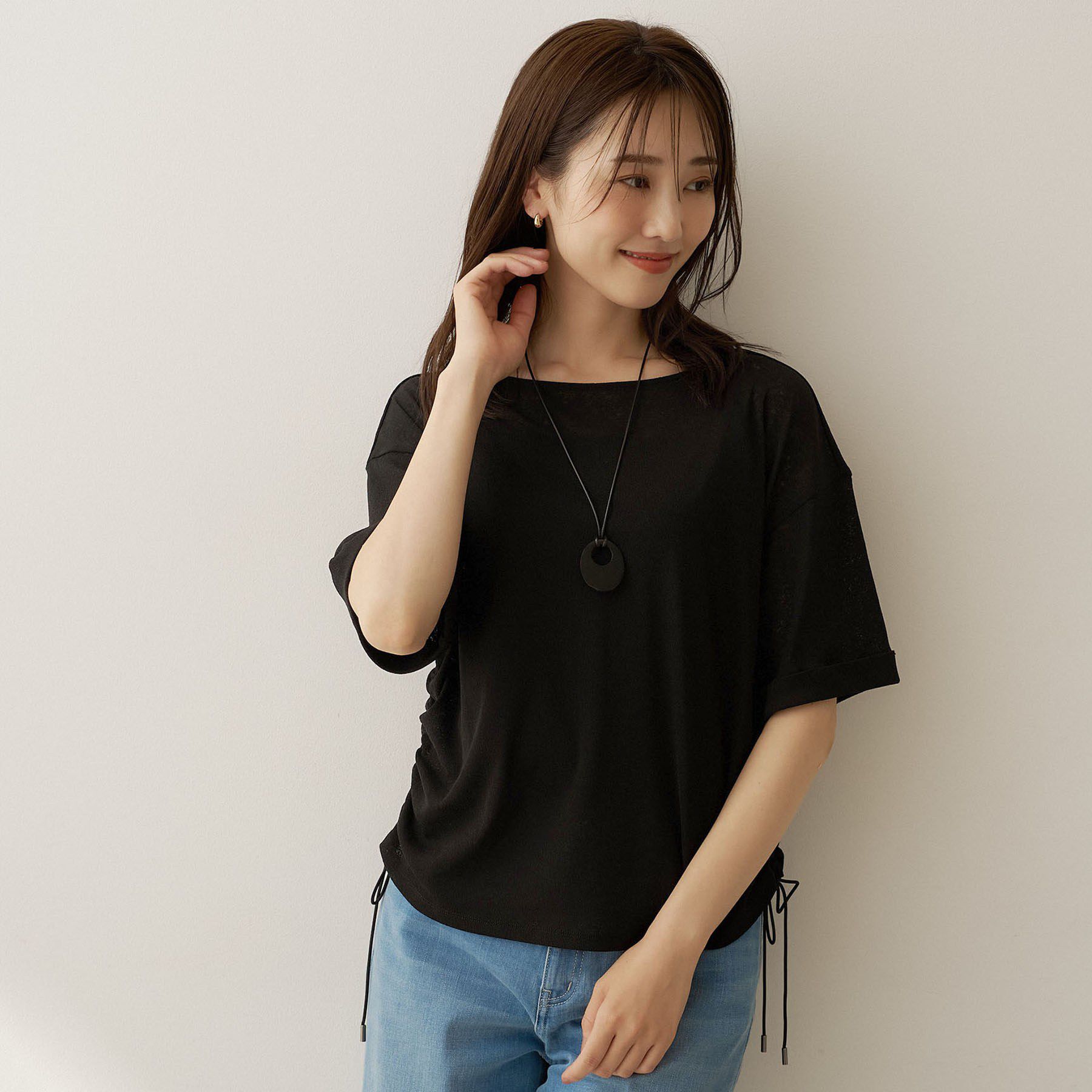 UNTITLED「【絞れる/シアー】ドロストプルオーバージャージ」|Tシャツ・カットソー|ブラック(019)