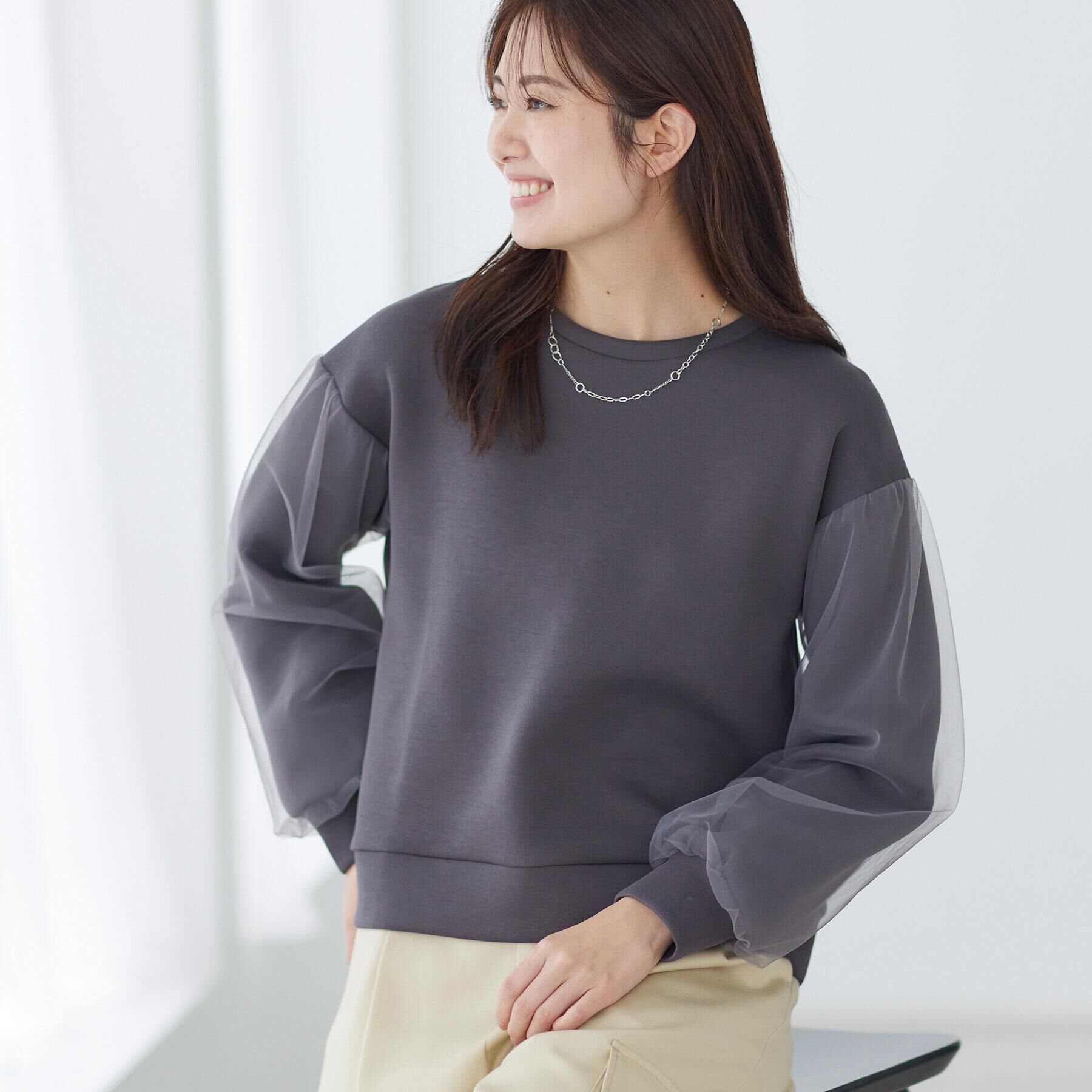 Reflect「チュールレイヤードスリーブプルオーバー」|Tシャツ・カットソー|チャコールグレー(0