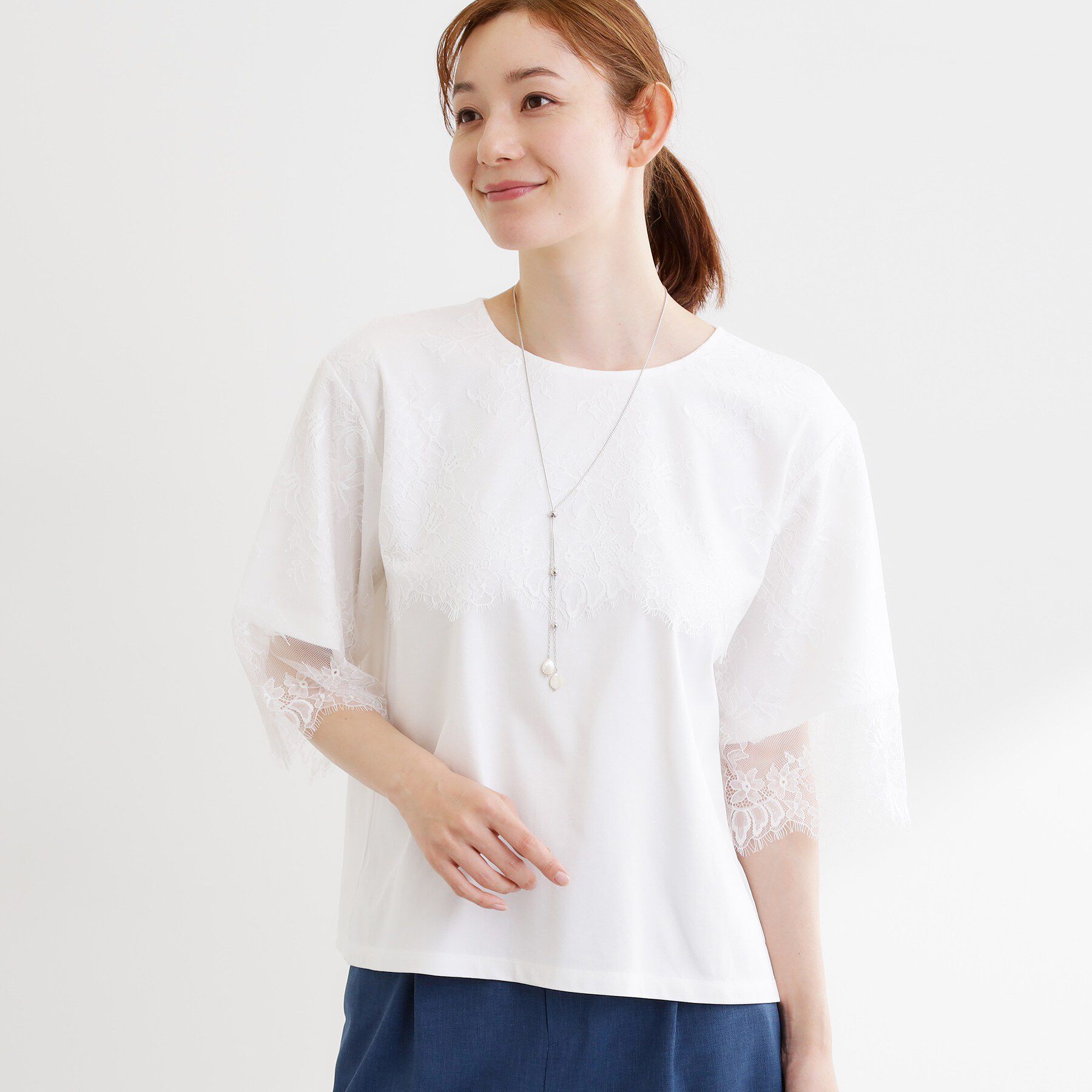 Reflect「【UVカット／接触冷感】スカラップレースジャージカットソー」|Tシャツ・カットソー|