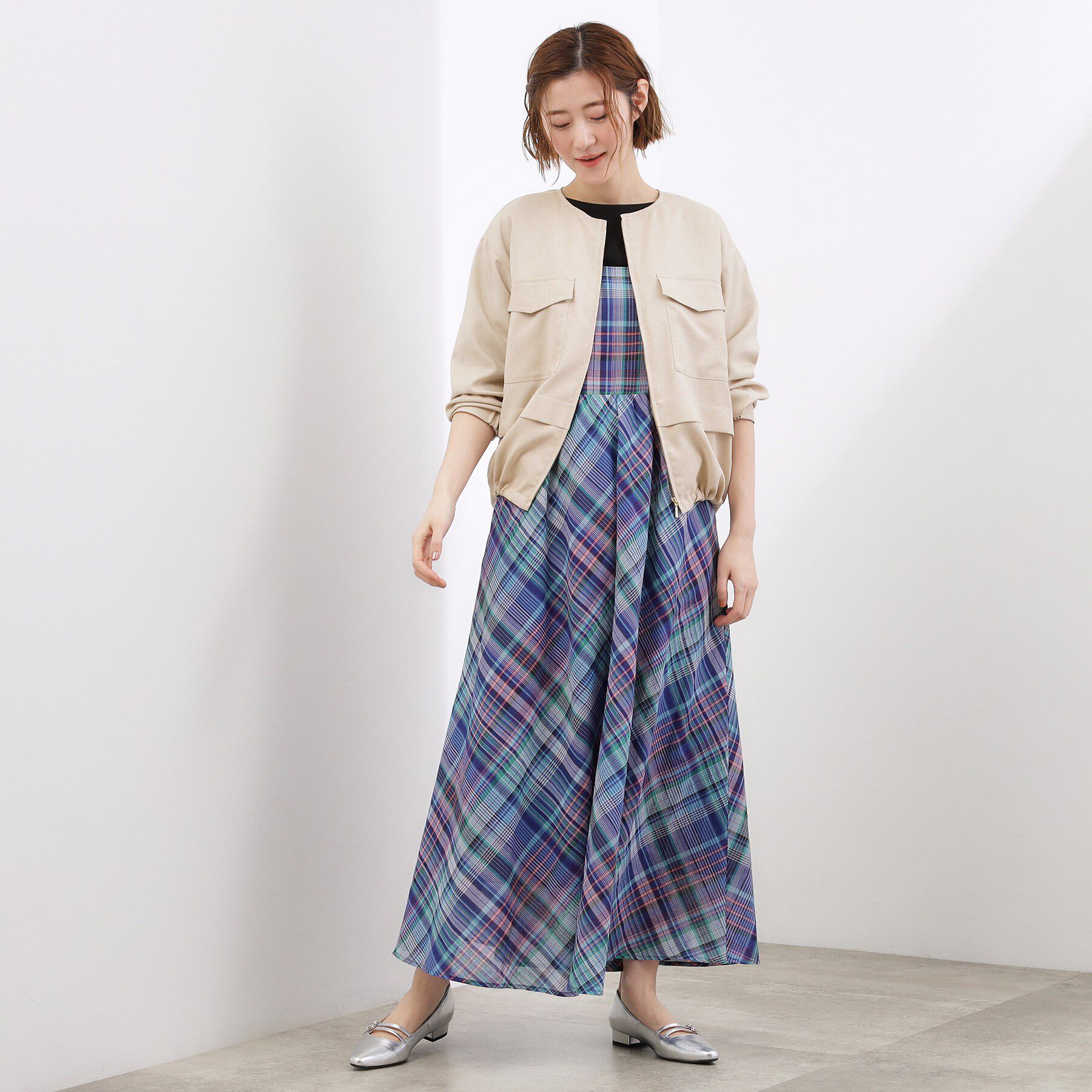 grove「【洗える】麻調ノーカラーブルゾン」|ブルゾン・スタジャン|